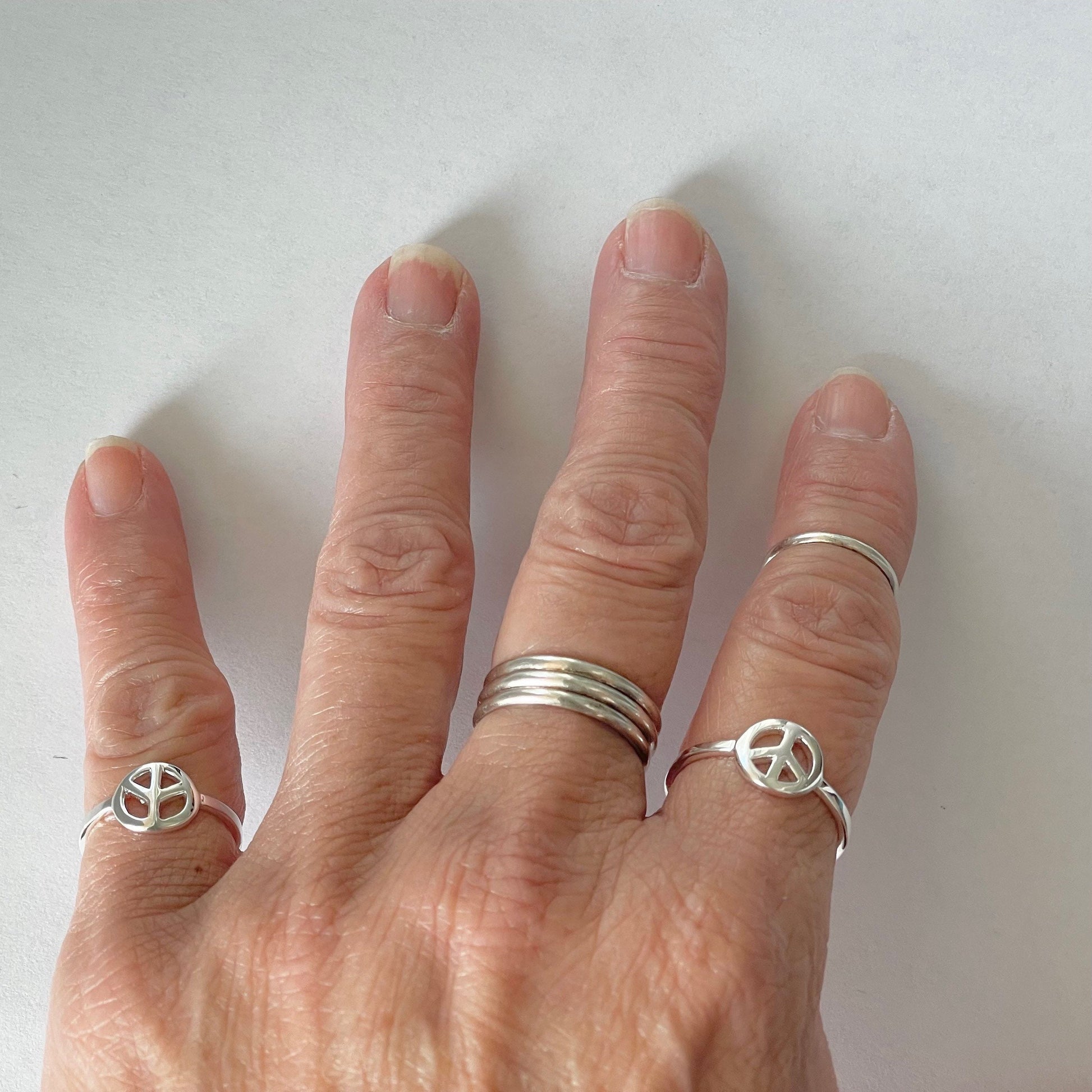 Dainty Sterling Silver Peace Sign Ring: Hippie Jewelry