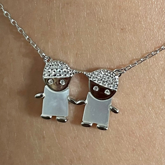 CZ Little Boys or Girls Sterling Silver Necklace, Grand Kids Pendant, Girls Necklace, Mommy Silver Pendant - Grandparent Silver Necklace
