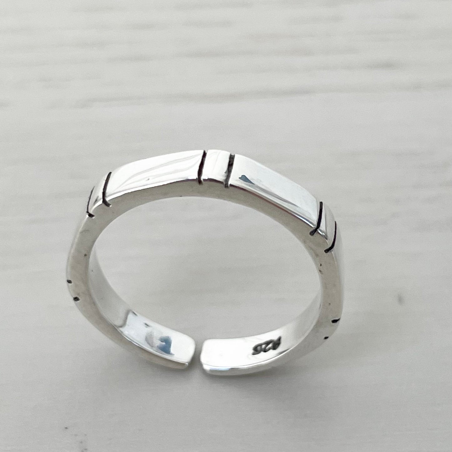 Sterling Silver Bamboo Toe Ring - Adjustable Midi Band