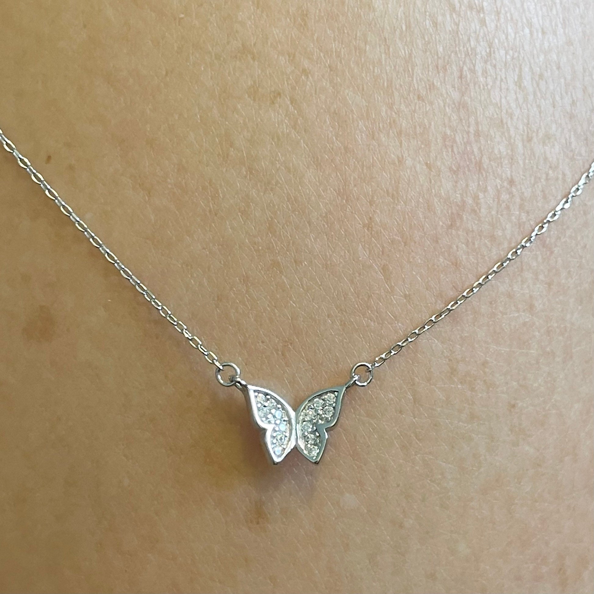 Dainty CZ Butterfly Sterling Silver Necklace, Silver Butterfly Pendant, Dainty Necklace, Girl Butterfly Necklace, Silver Animal Necklace