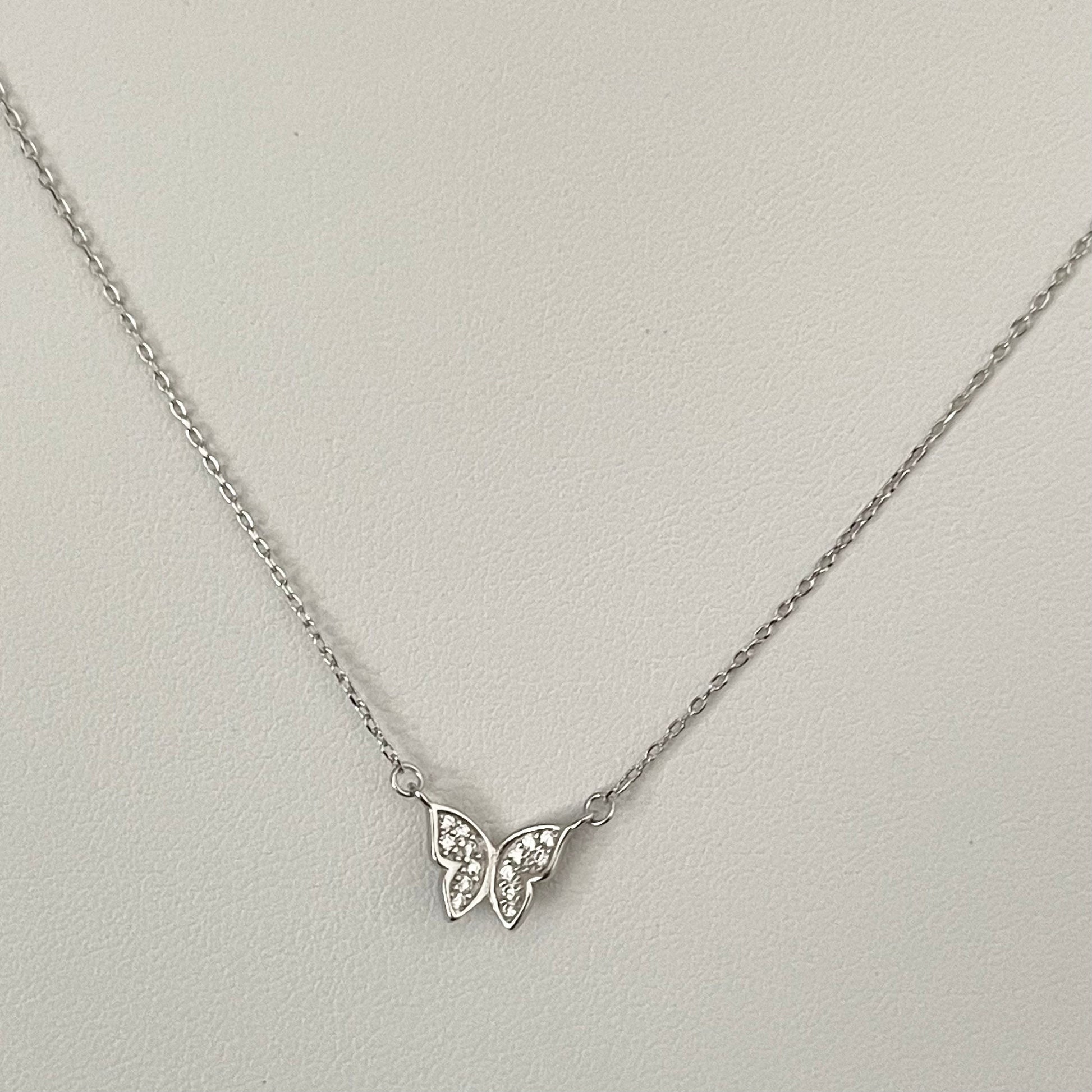 Dainty CZ Butterfly Sterling Silver Necklace, Silver Butterfly Pendant, Dainty Necklace, Girl Butterfly Necklace, Silver Animal Necklace