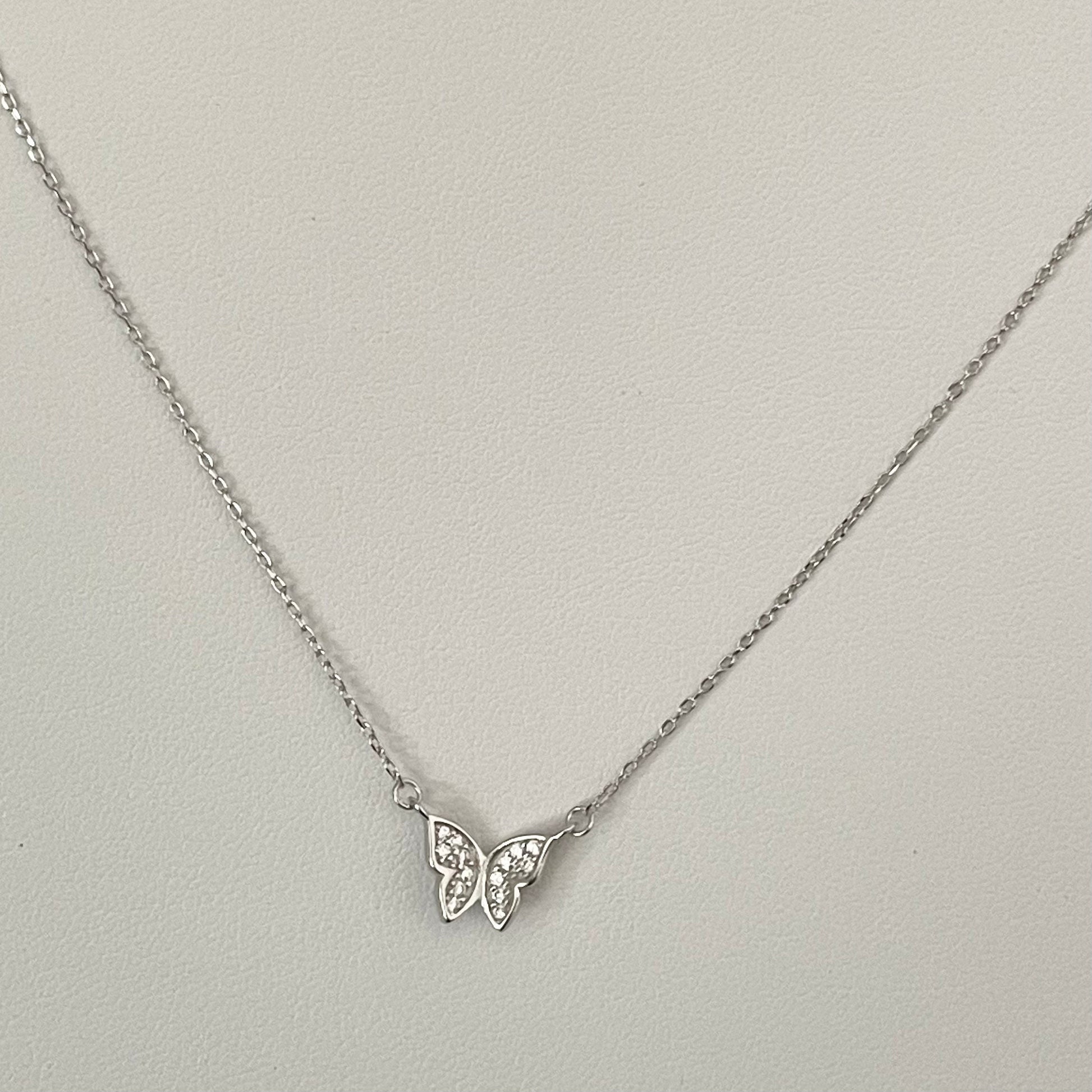 Dainty CZ Butterfly Sterling Silver Necklace, Silver Butterfly Pendant, Dainty Necklace, Girl Butterfly Necklace, Silver Animal Necklace