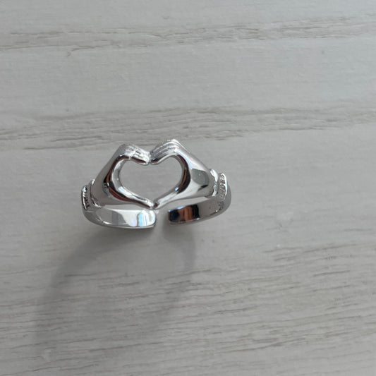 Sterling Silver Heart Toe Ring: Two Hands Promise Ring