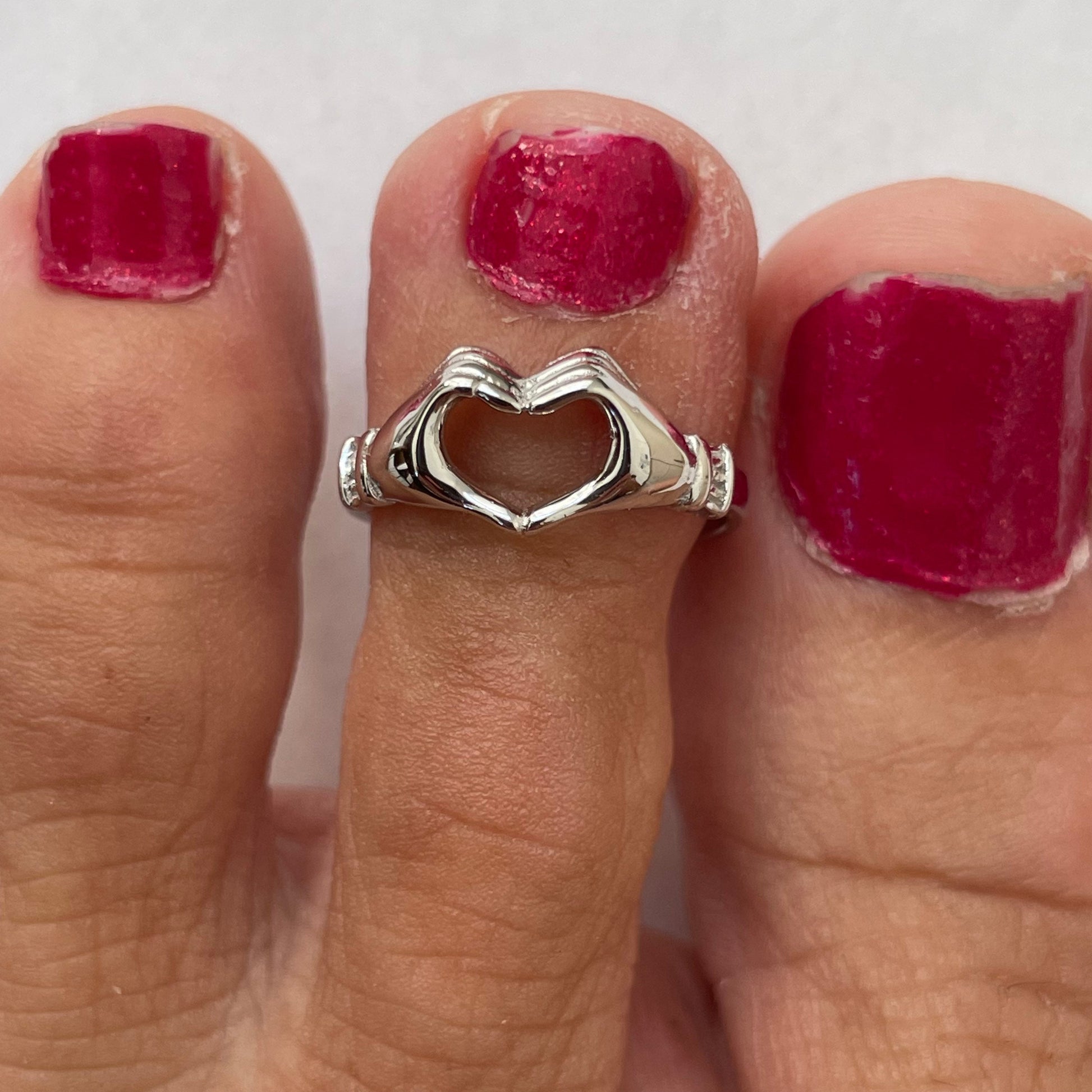 Heart Sterling Silver Toe Ring, Two Hand Toe Ring, Heart Love Ring, Promise Toe Ring, Anniversary Ring, Silver Heart Ring, I love you Ring