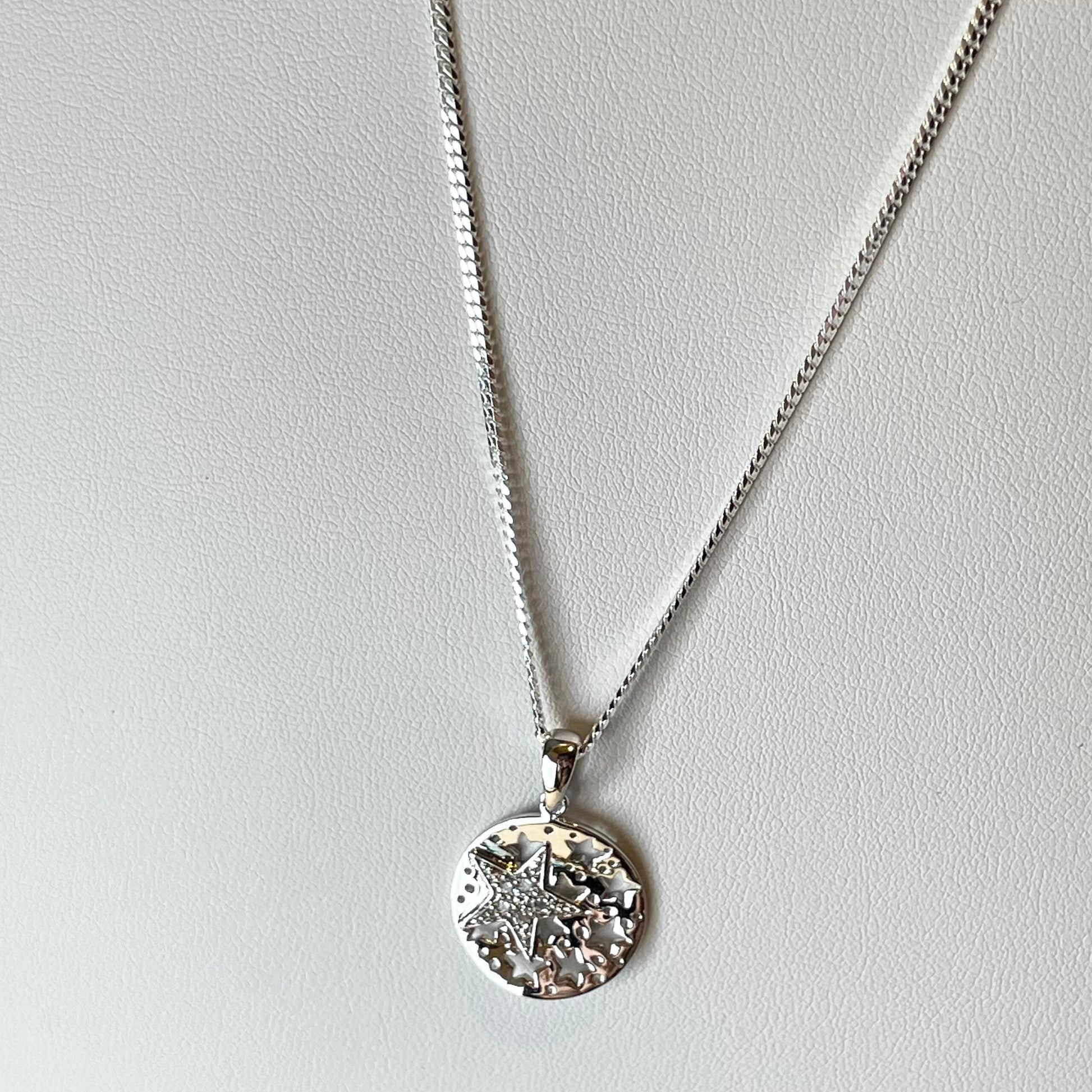 CZ Stars Sterling Silver Pendant Necklace, Stars Pendant, Cubic Zirconia Necklace, Celestial Necklace, CZ Pendant, Silver Star Necklace.