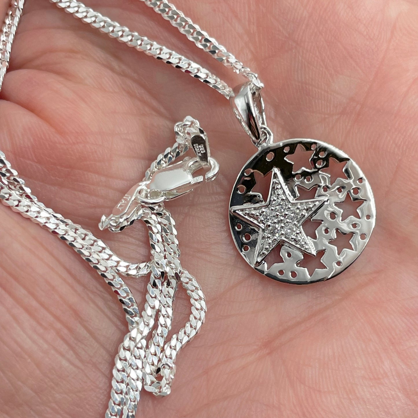 CZ Stars Sterling Silver Pendant Necklace, Stars Pendant, Cubic Zirconia Necklace, Celestial Necklace, CZ Pendant, Silver Star Necklace.