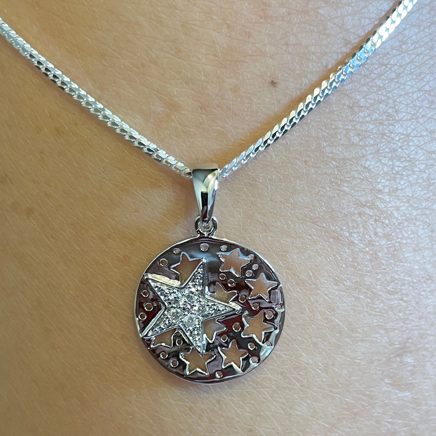 CZ Stars Sterling Silver Pendant Necklace, Stars Pendant, Cubic Zirconia Necklace, Celestial Necklace, CZ Pendant, Silver Star Necklace.