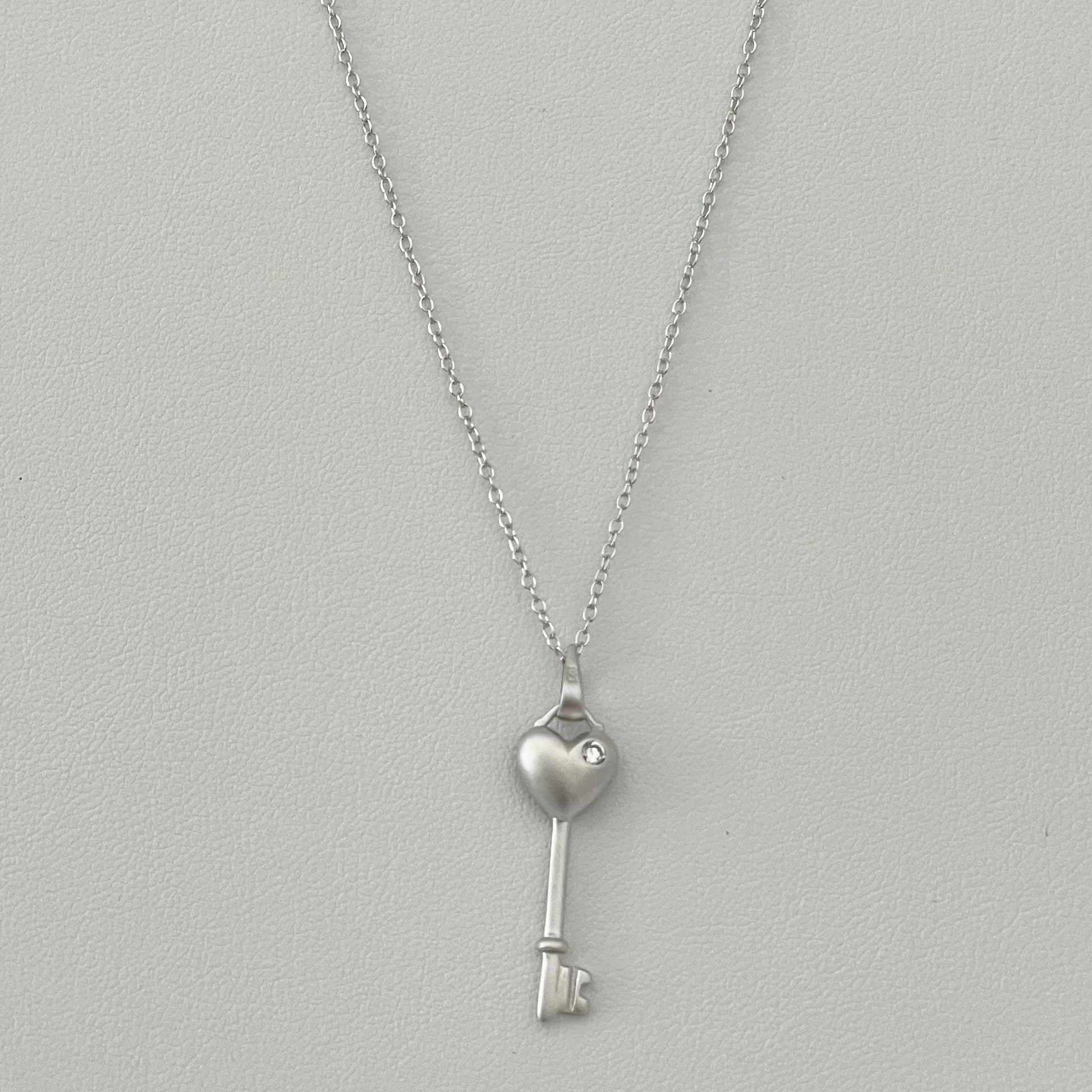 Sterling Silver CZ Heart Key Pendant and Necklace, Silver Love Necklace, Heart Necklace, Key Pendant, Key to my Heart Ring, Silver Necklace.