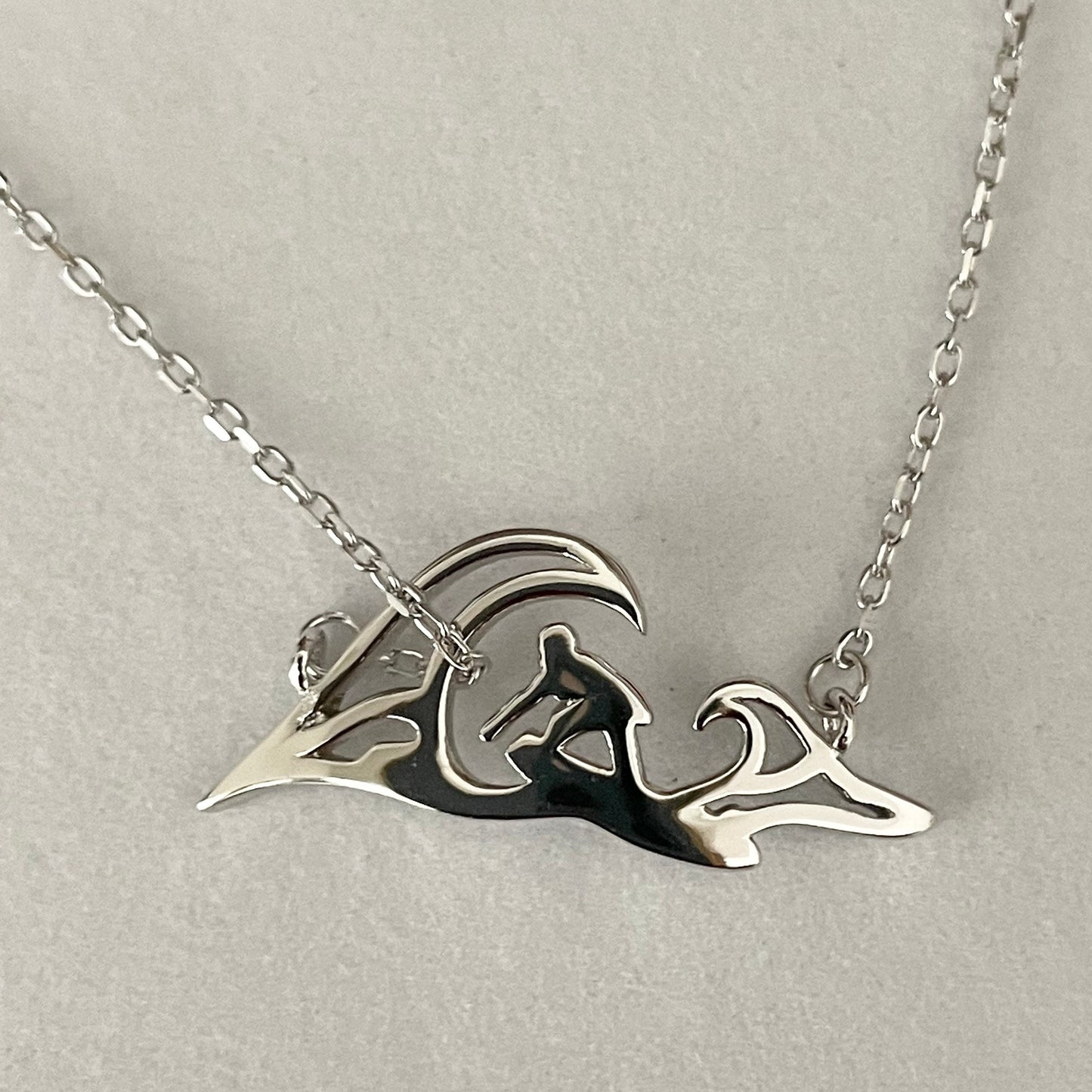 Surfer Waves Pendant Sterling Silver Necklace, Silver Beach Necklace, Surfer silver Necklace, Waves Pendant, promise Silver Necklace