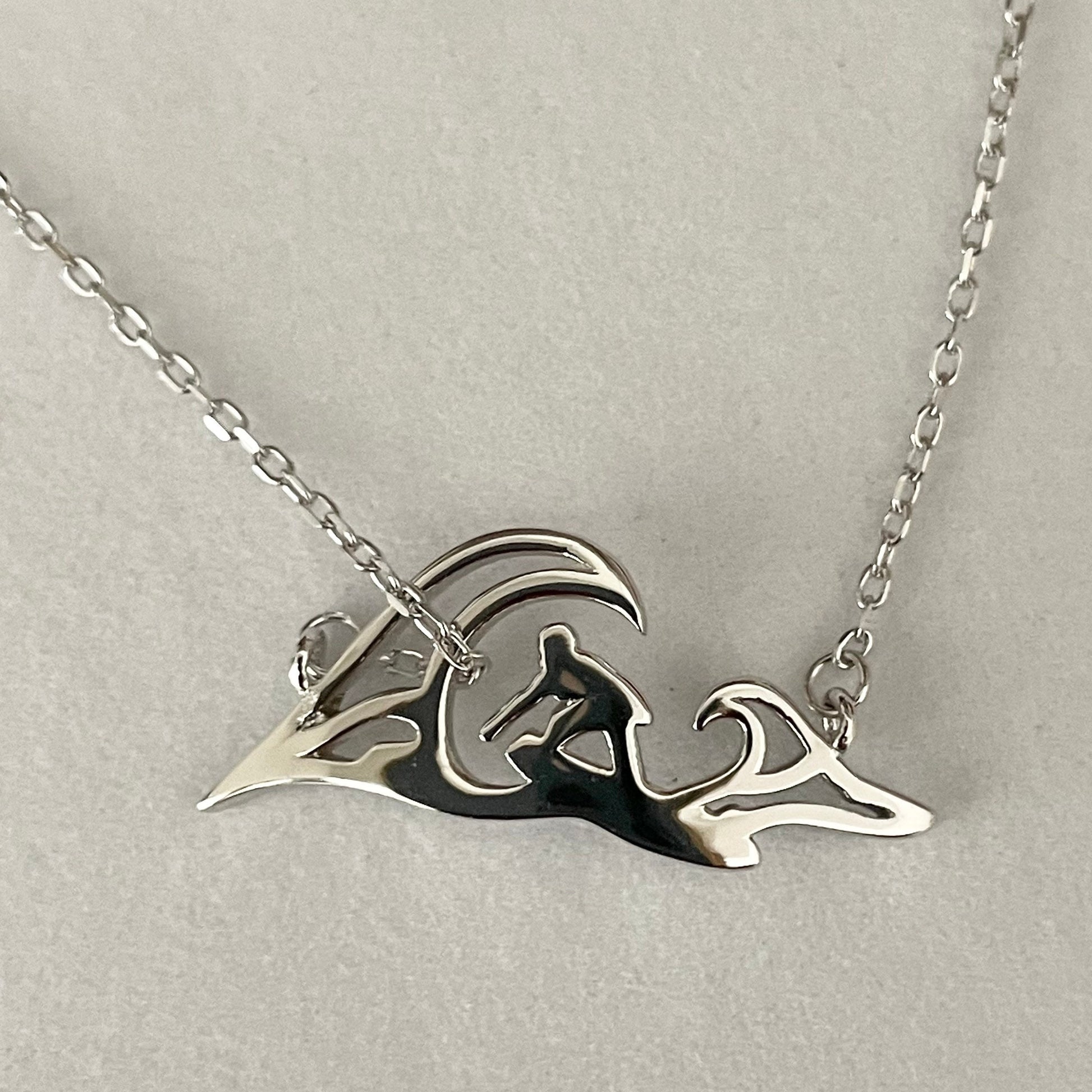 Surfer Waves Pendant Sterling Silver Necklace, Silver Beach Necklace, Surfer silver Necklace, Waves Pendant, promise Silver Necklace