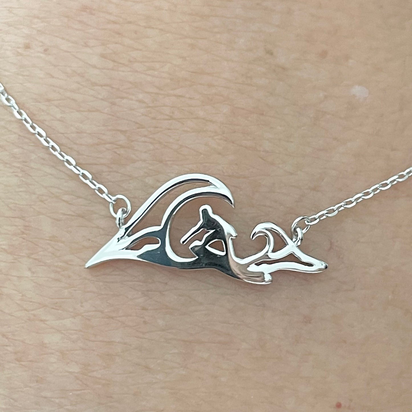 Sterling Silver Surfer Wave Pendant Necklace - Beach Jewelry