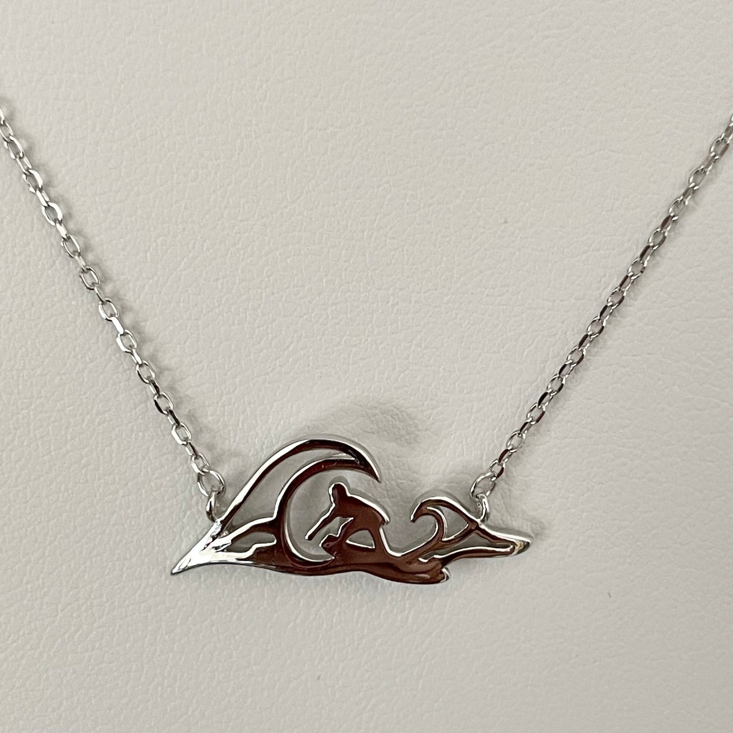 Sterling Silver Surfer Wave Pendant Necklace - Beach Jewelry