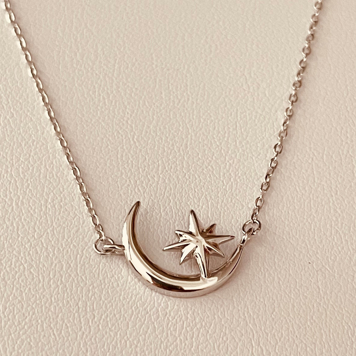 Sterling Silver Crescent Moon and Star Necklace: Celestial Pendant