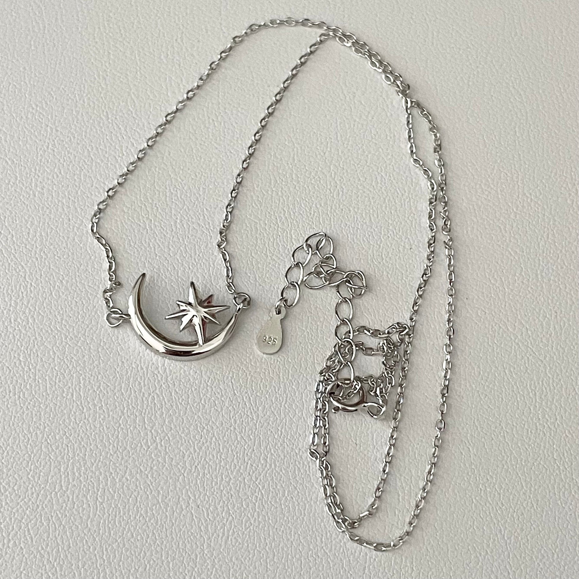 Crescent Moon and Star Sterling Silver Pendant and Necklace, Star Pendant, Celestial Necklace, Moon Pendant, Silver Necklace.