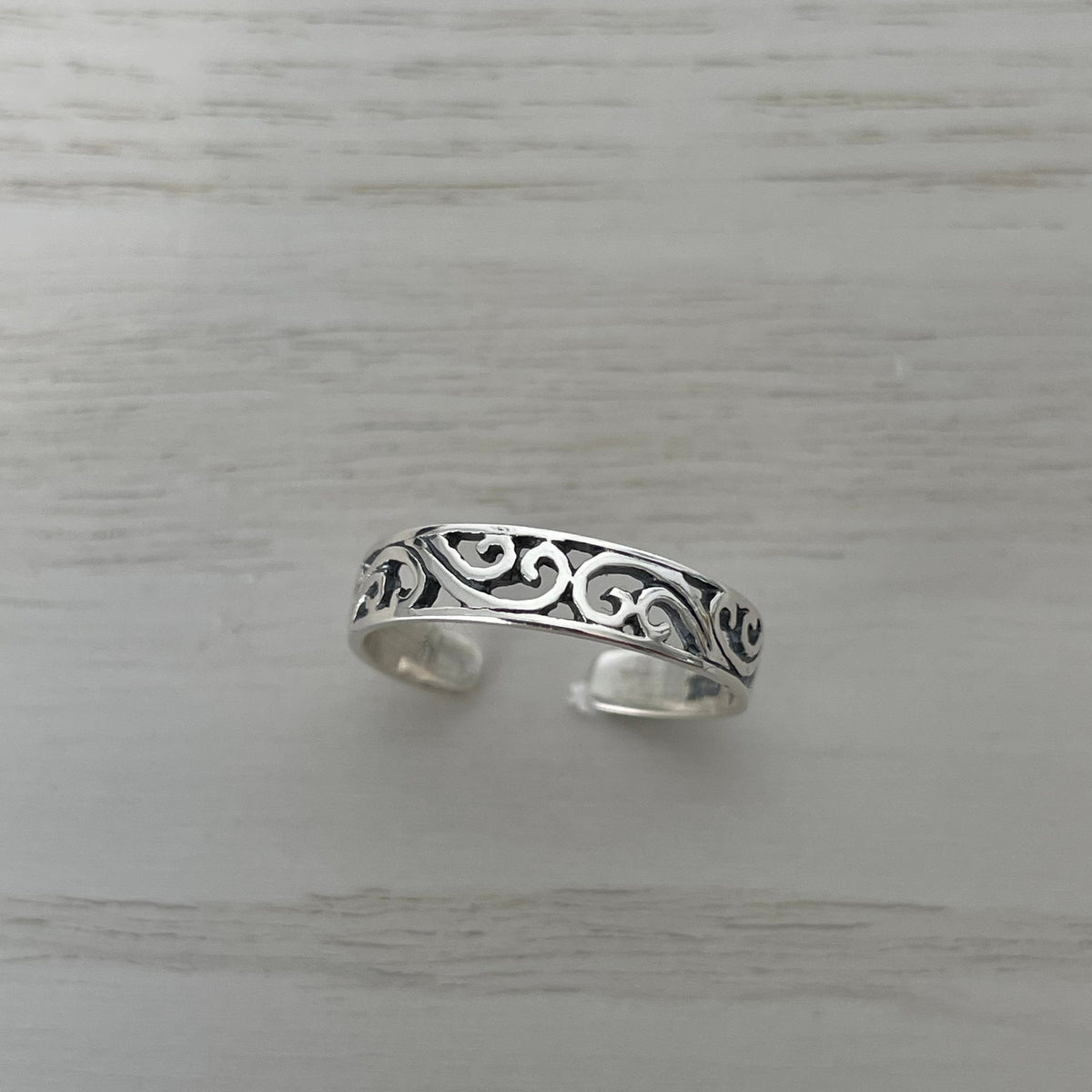 Sterling Silver Filigree Swirl Toe Ring - Adjustable Boho Band