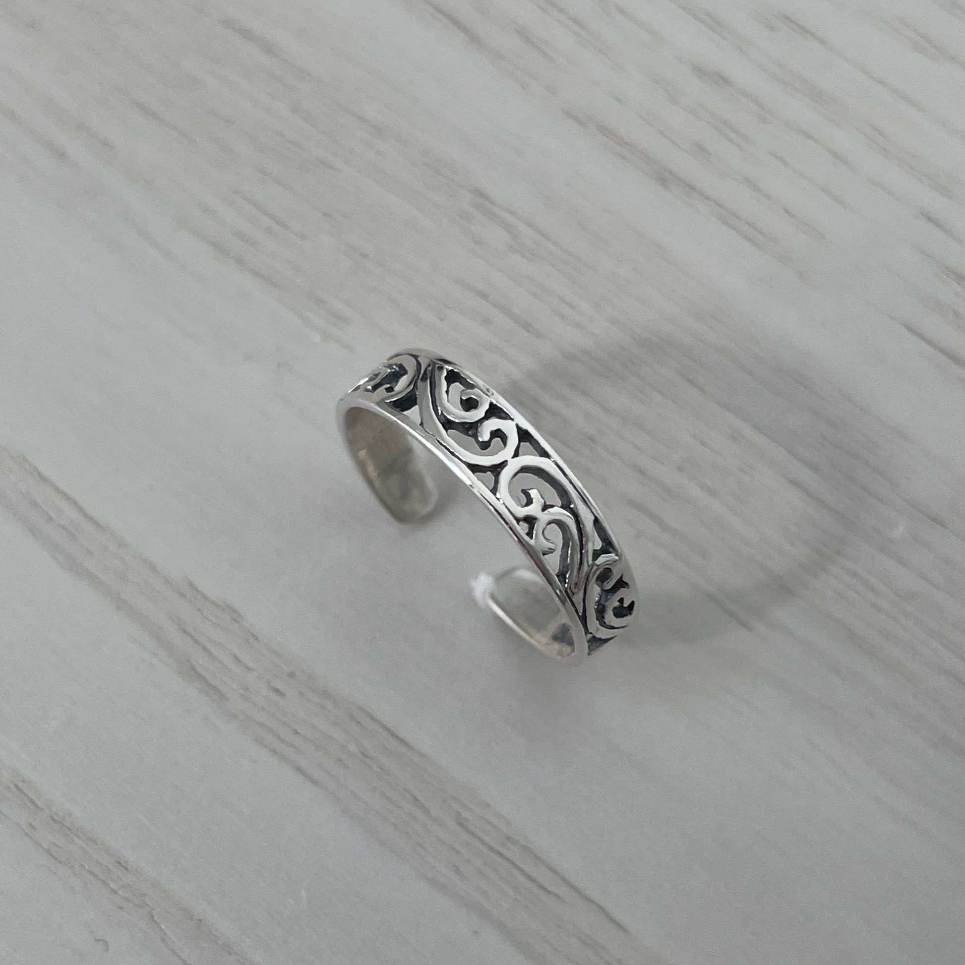 Sterling Silver Filigree Swirl Band Toe Ring - Boho Toe Band, Silver Mini Ring, Adjustable Ring or Toe, Swirls Toe Ring - Silver toe Band