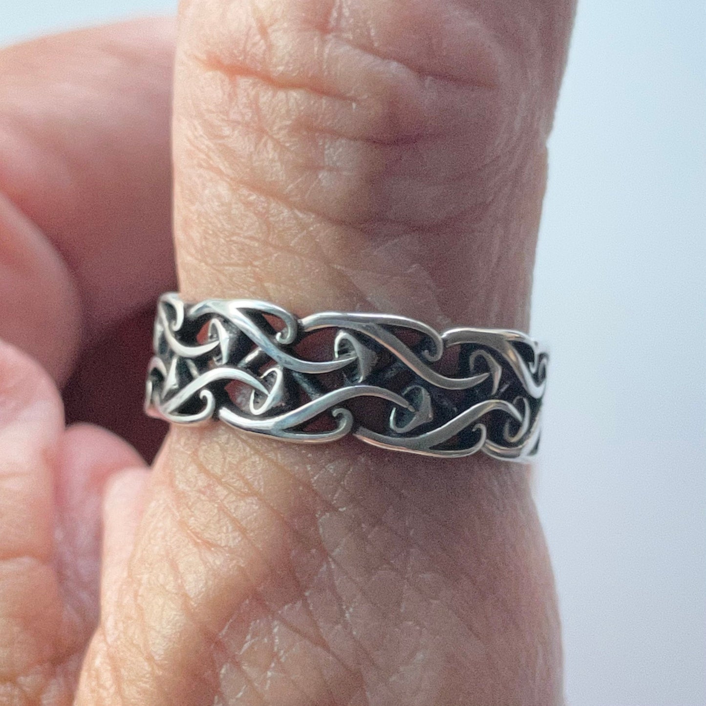 Unisex Oxidized Sterling Silver Mushroom Eternity Band Ring