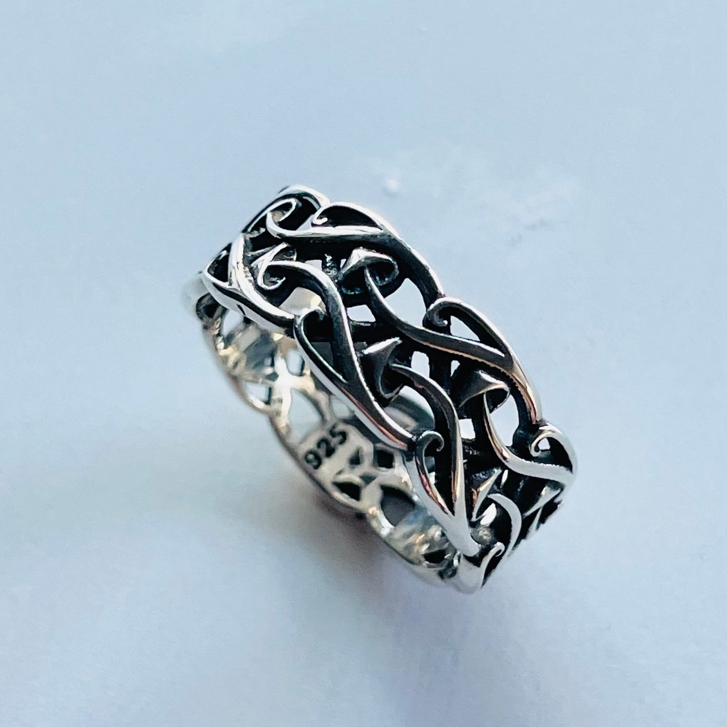 Unisex Oxidized Sterling Silver Mushroom Eternity Band Ring