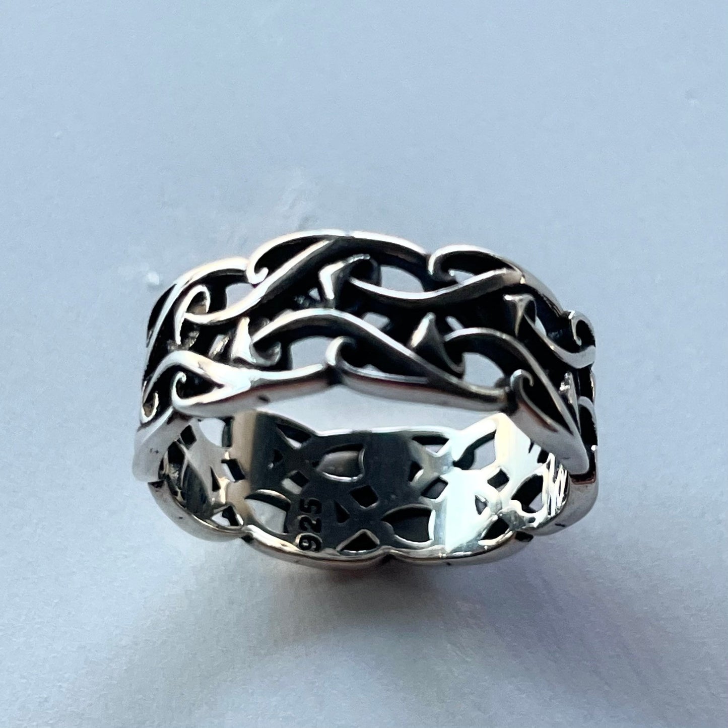 Unisex Oxidized Sterling Silver Mushroom Eternity Band Ring