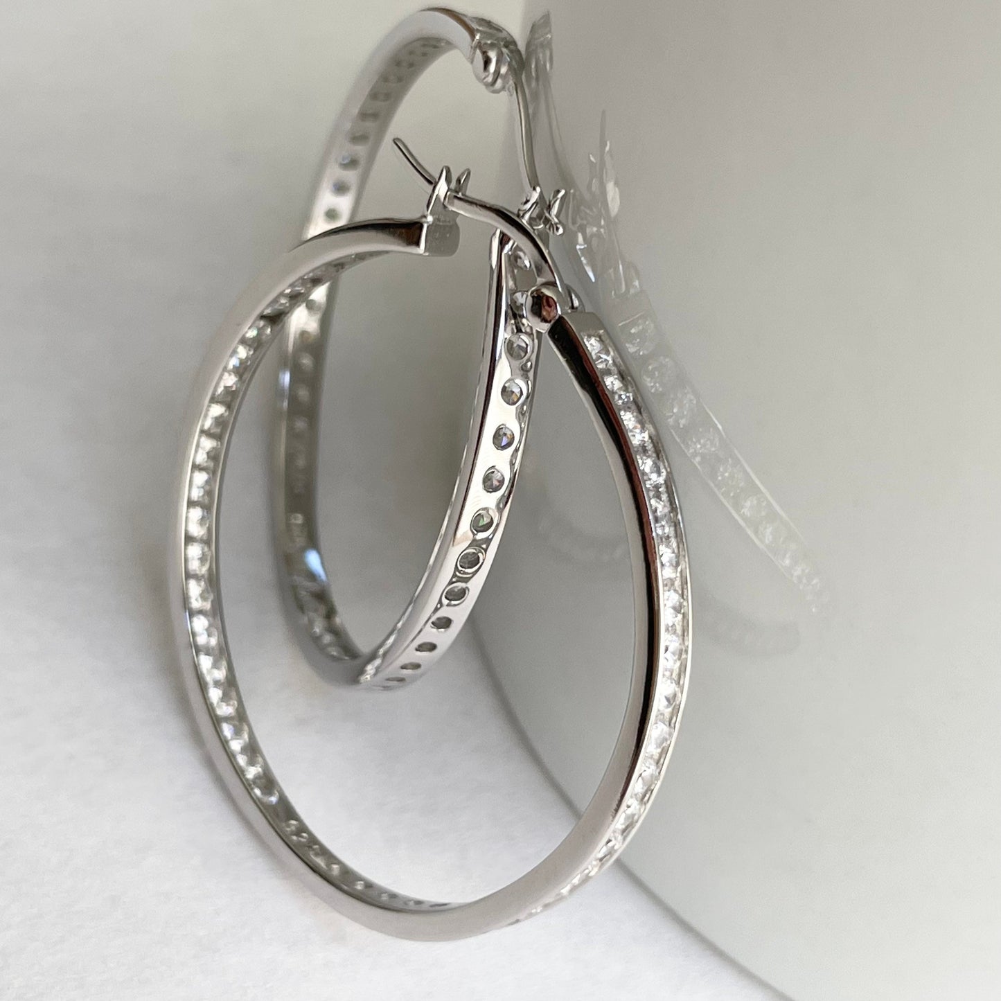 Inside Outside CZ Hoop Sterling Silver Earrings, Silver Hoop Earring, Cubic Zirconia Earring, CZ Hoop Promise Earrings, CZ Hoop Earring