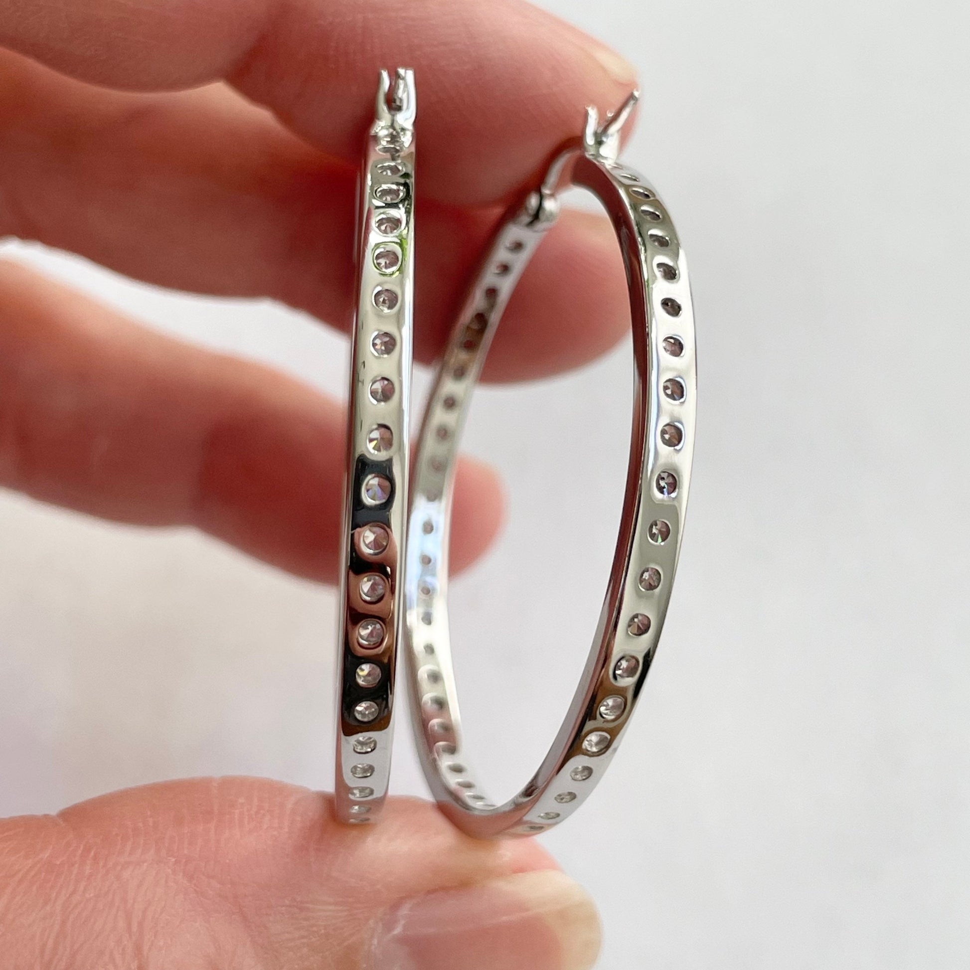 Inside Outside CZ Hoop Sterling Silver Earrings, Silver Hoop Earring, Cubic Zirconia Earring, CZ Hoop Promise Earrings, CZ Hoop Earring