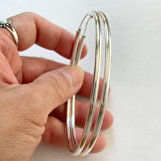Sterling Silver Continuous Hoop Earrings: 70mm or 80mm