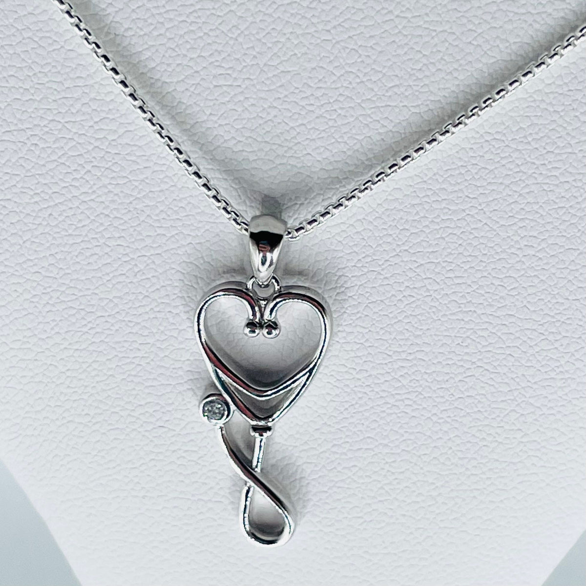 Sterling Silver Heart Stethoscope Necklace: CZ Nurse Pendant