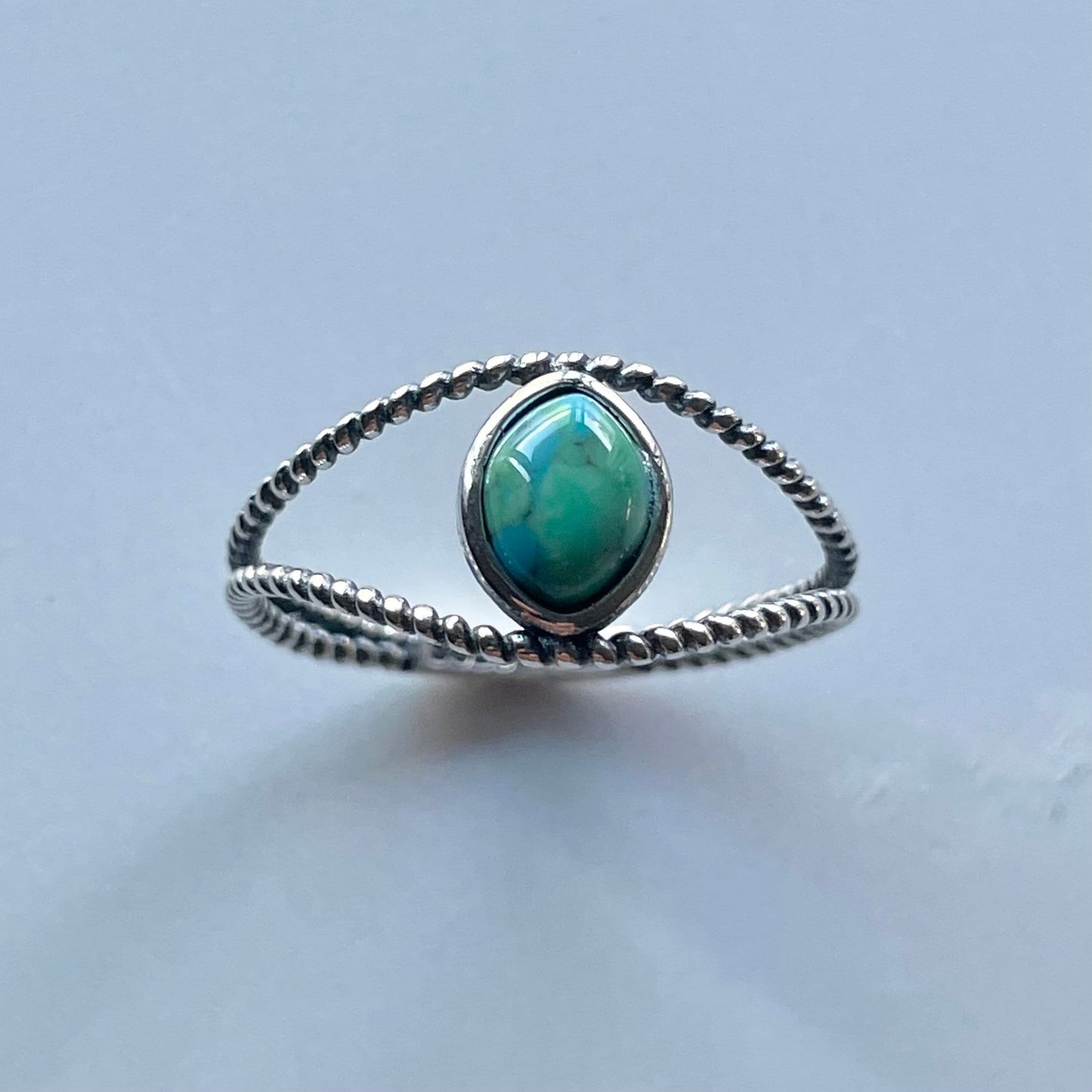 Big Green Genuine Turquoise Eye Sterling Silver Rope Ring, Silver Ring, Stone Ring, Boho Ring, Rope Ring, Turquoise Ring, Love Ring