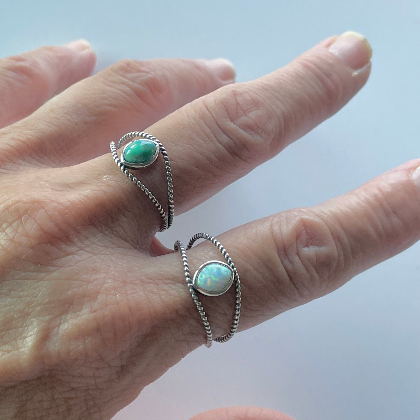 Big Green Genuine Turquoise Eye Sterling Silver Rope Ring, Silver Ring, Stone Ring, Boho Ring, Rope Ring, Turquoise Ring, Love Ring