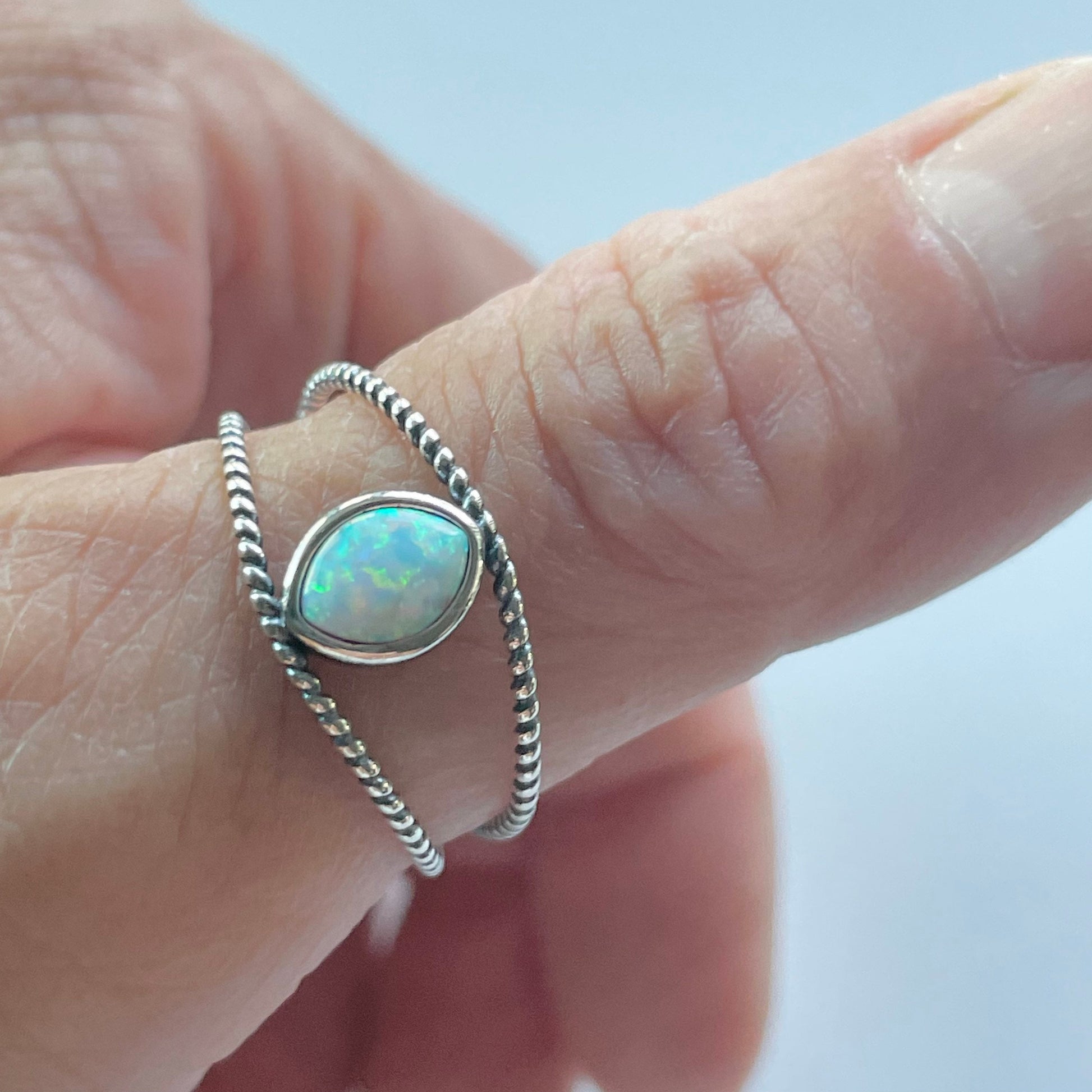 Fire Opal Eye Sterling Silver Rope Ring, Silver Opal Ring, Stone Ring, Boho Ring, Silver Rope Ring, Opal Eye Ring, Promise Opal Love Ring