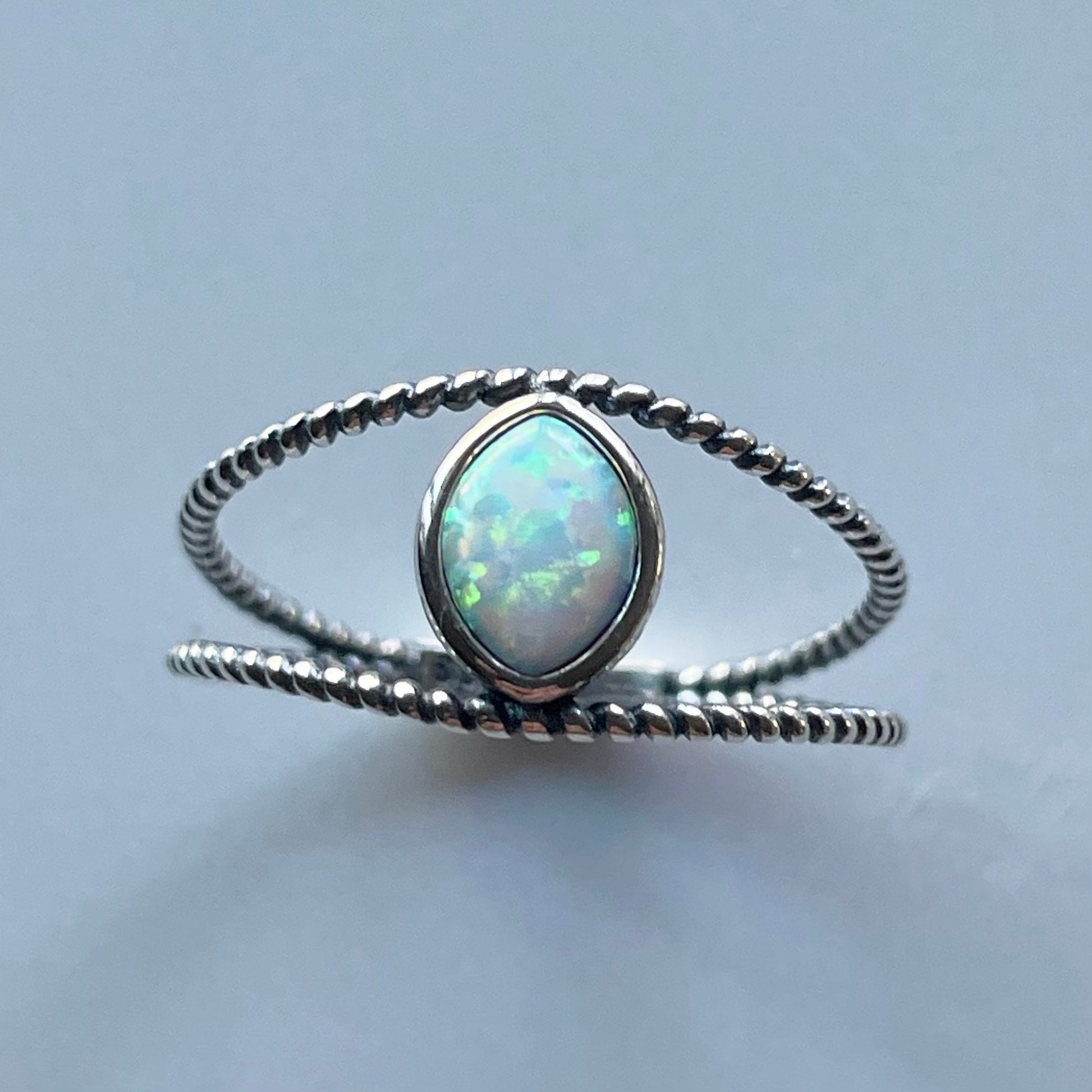 Fire Opal Eye Sterling Silver Rope Ring, Silver Opal Ring, Stone Ring, Boho Ring, Silver Rope Ring, Opal Eye Ring, Promise Opal Love Ring