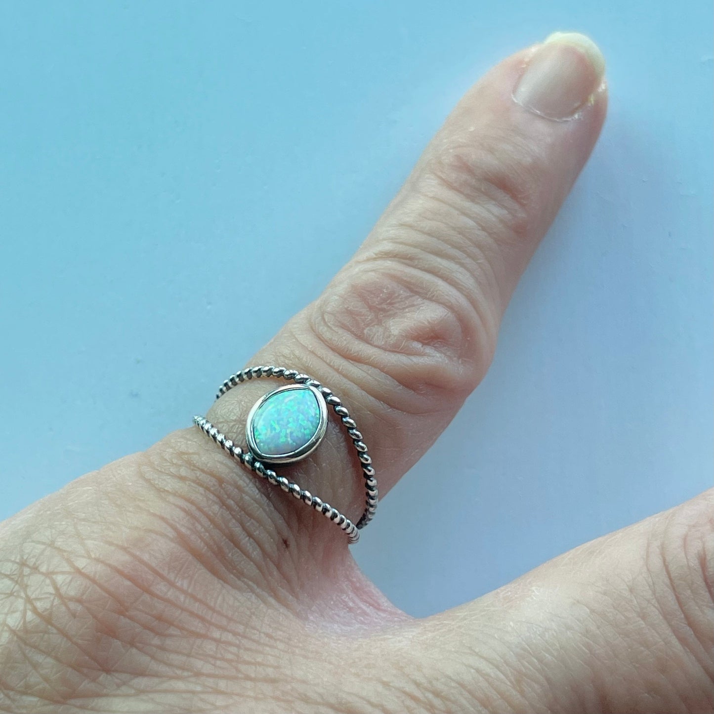 Fire Opal Eye Sterling Silver Rope Ring, Silver Opal Ring, Stone Ring, Boho Ring, Silver Rope Ring, Opal Eye Ring, Promise Opal Love Ring