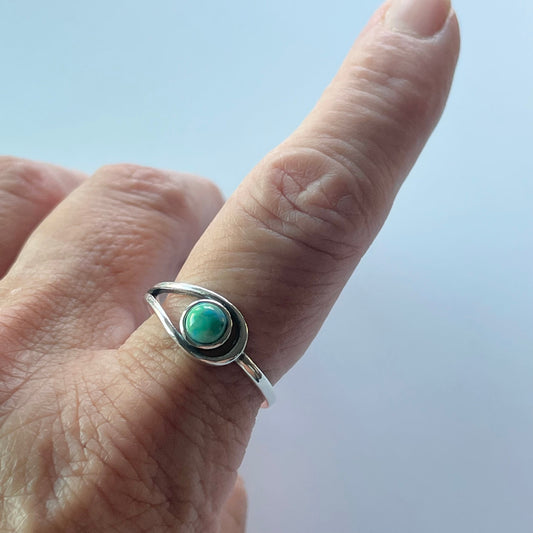 Sterling Silver Modern Loop Genuine Turquoise Ring, Silver Ring, Stone Ring, Boho Ring, Statement Ring, Love Ring - Turquoise Ring