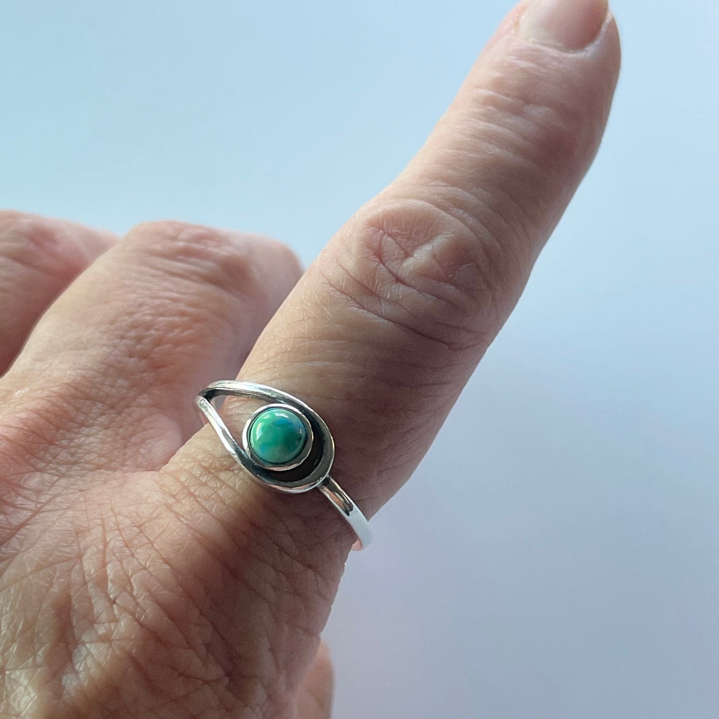 Sterling Silver Turquoise Ring: Modern Loop Boho Statement Ring