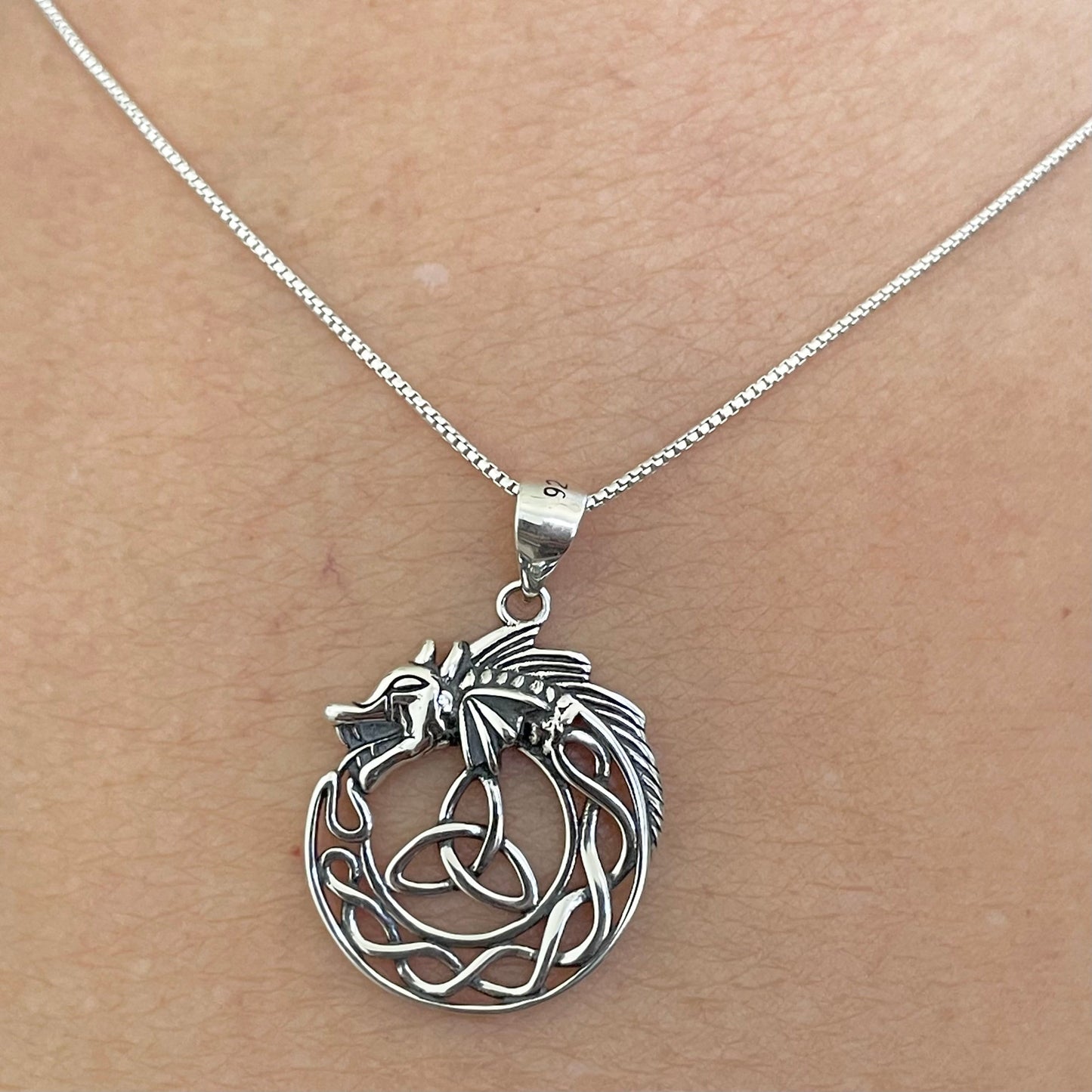 Sterling Silver Celtic Dragon Triquetra Necklace