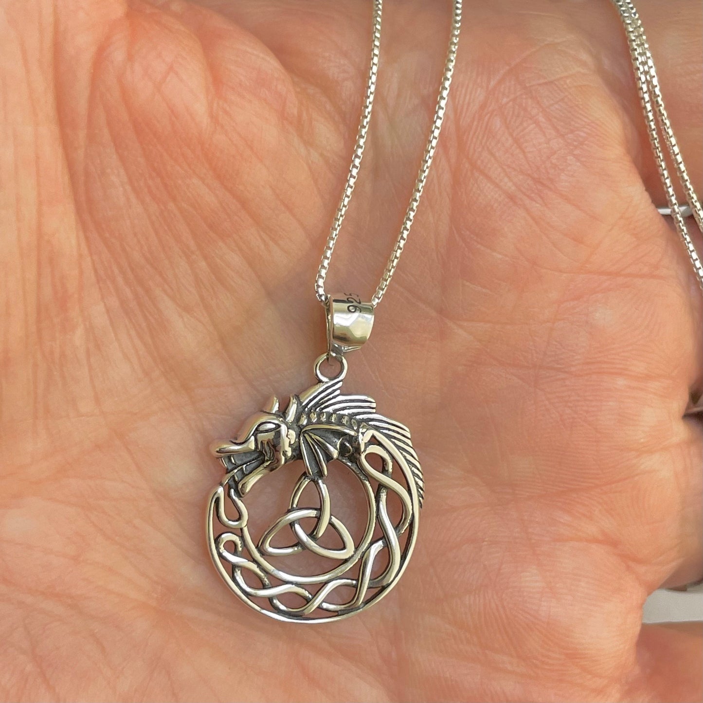 Sterling Silver Celtic Dragon Triquetra Necklace