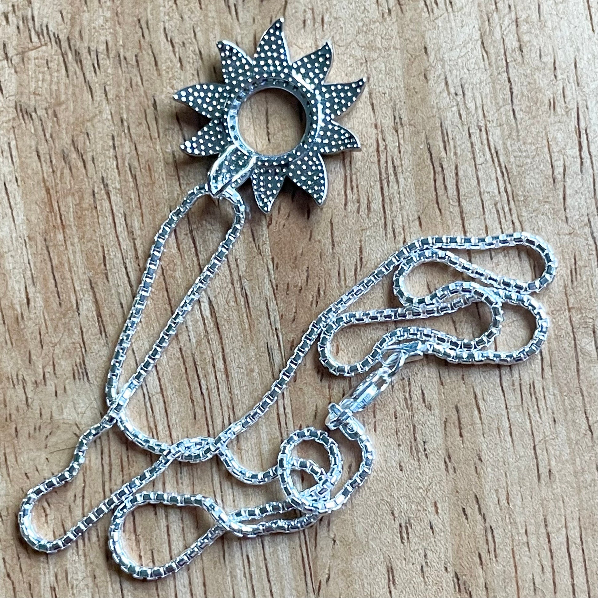 Sunflower Blue Opal Sterling Silver Pendant Necklace, Sun Chain, Sunflower Necklace, Sun Necklace, Opal Pendant, Silver Necklace, CZ Pendant