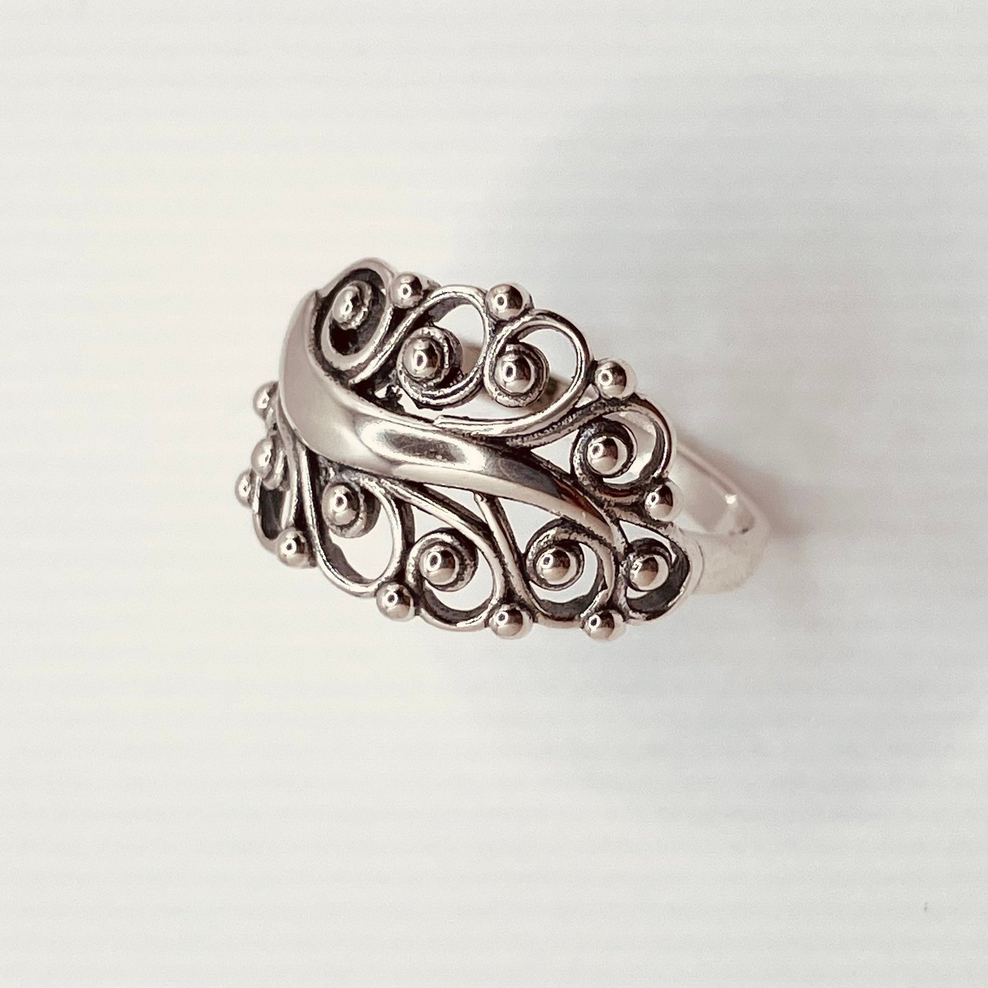 Oxidized Sterling Silver Swirl Leaf Ring: Boho Statement Jewelry