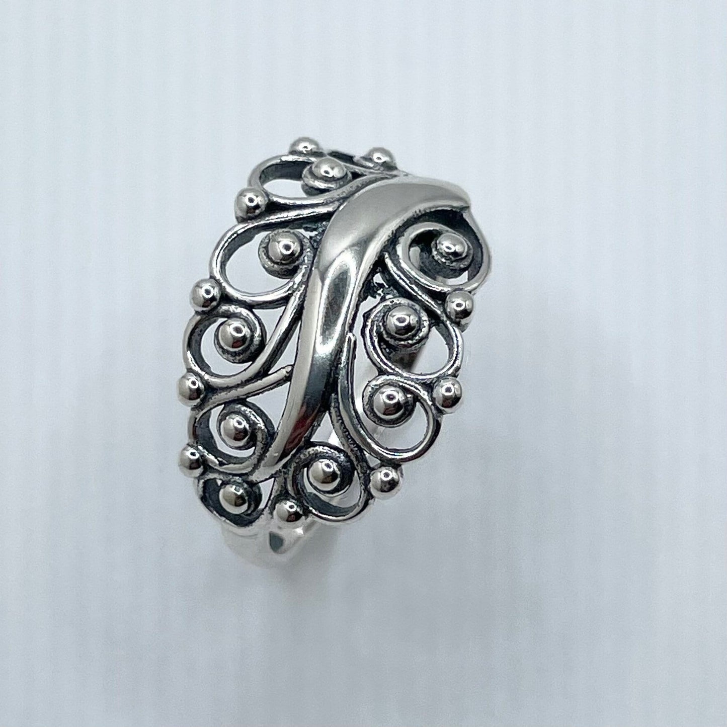 Large Swirl Leaf Sterling Silver Ring, Leaf Ring, Swirl Ring, Large Silver Ring, Silver Beads Ring, Silver Ring, Statement Ring, Boho Ring