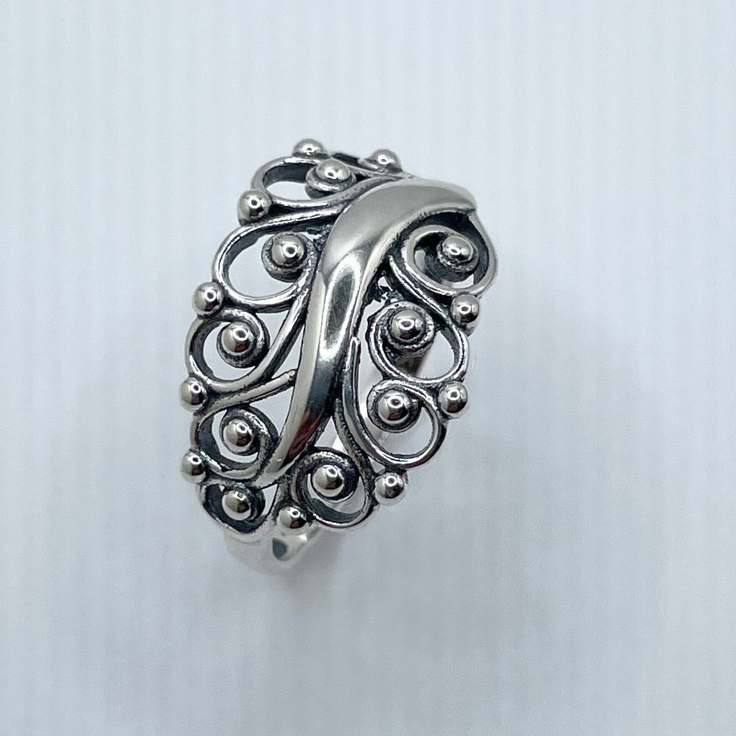 Oxidized Sterling Silver Swirl Leaf Ring: Boho Statement Jewelry