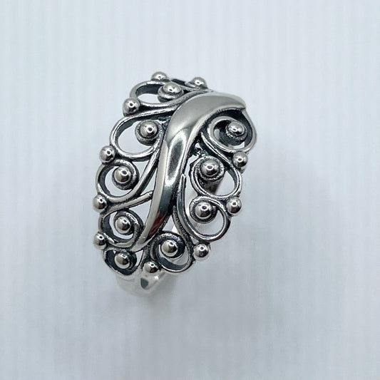 Oxidized Sterling Silver Swirl Leaf Ring: Boho Statement Jewelry