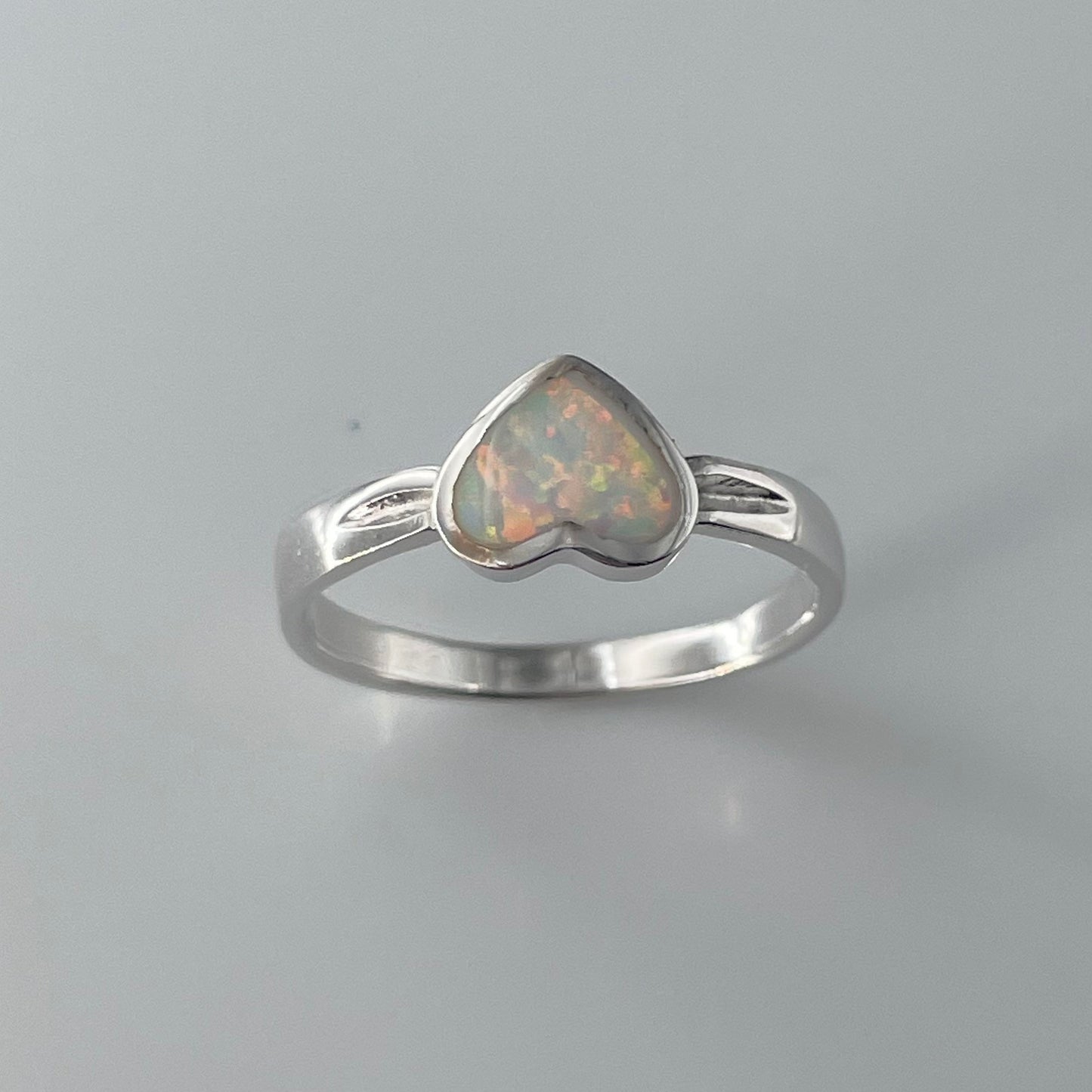 Sterling Silver White Opal Heart Ring: Promise Love Ring