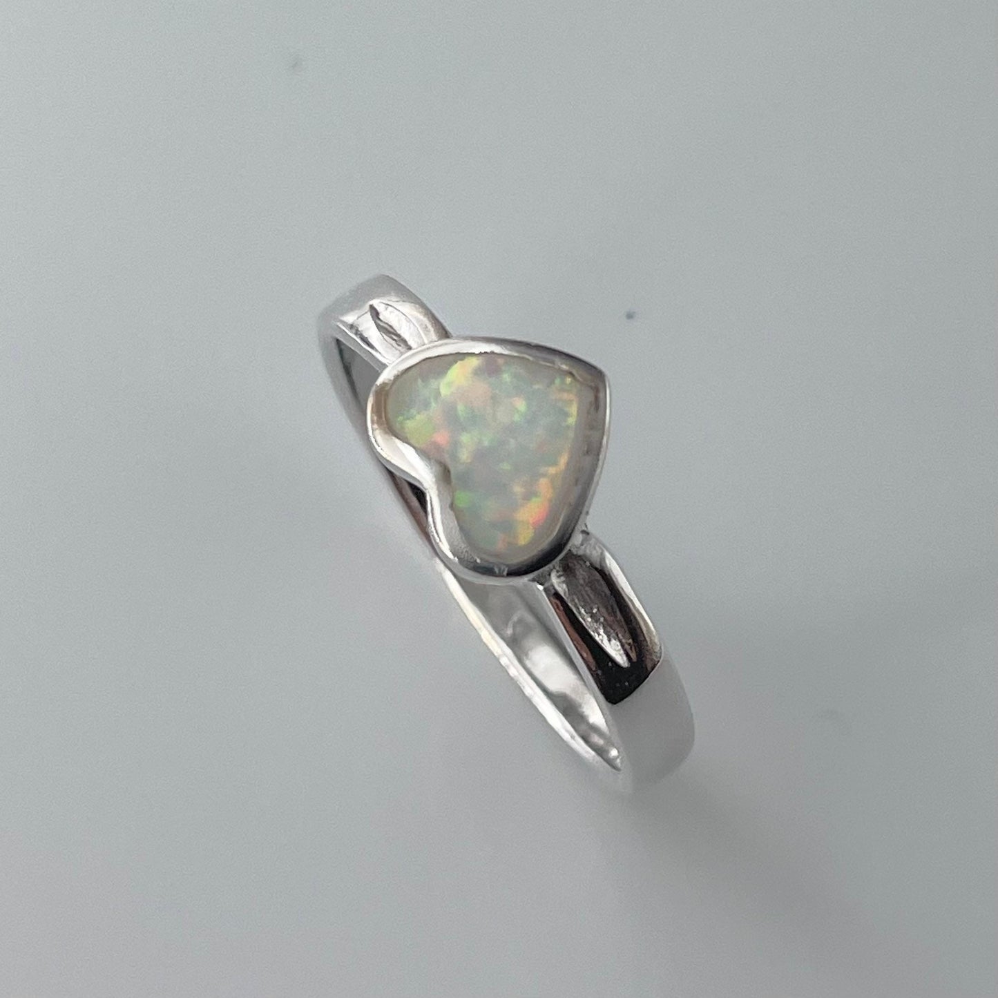 Sterling Silver White Opal Heart Ring: Promise Love Ring