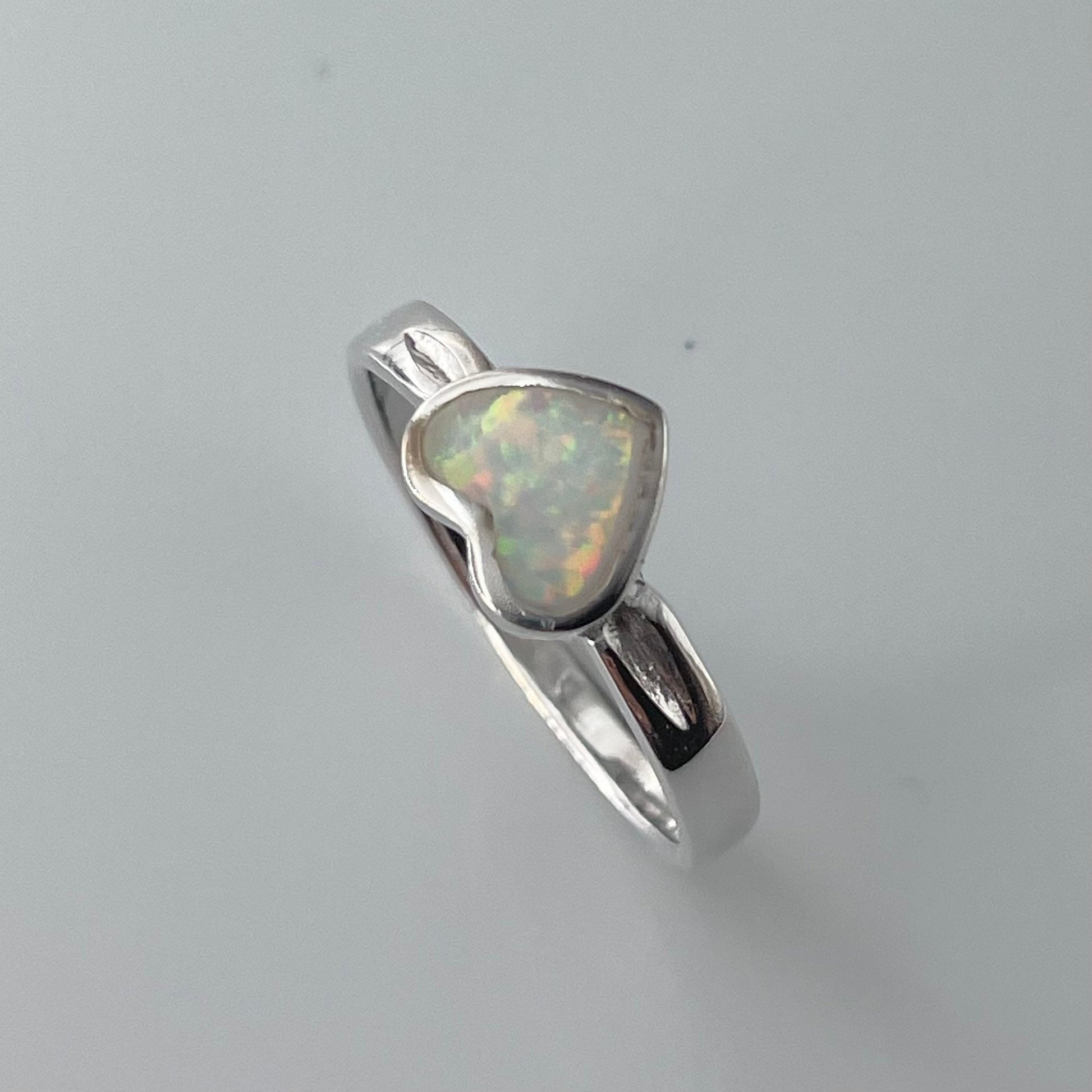 Sterling Silver White Opal Heart Ring: Promise Love Ring