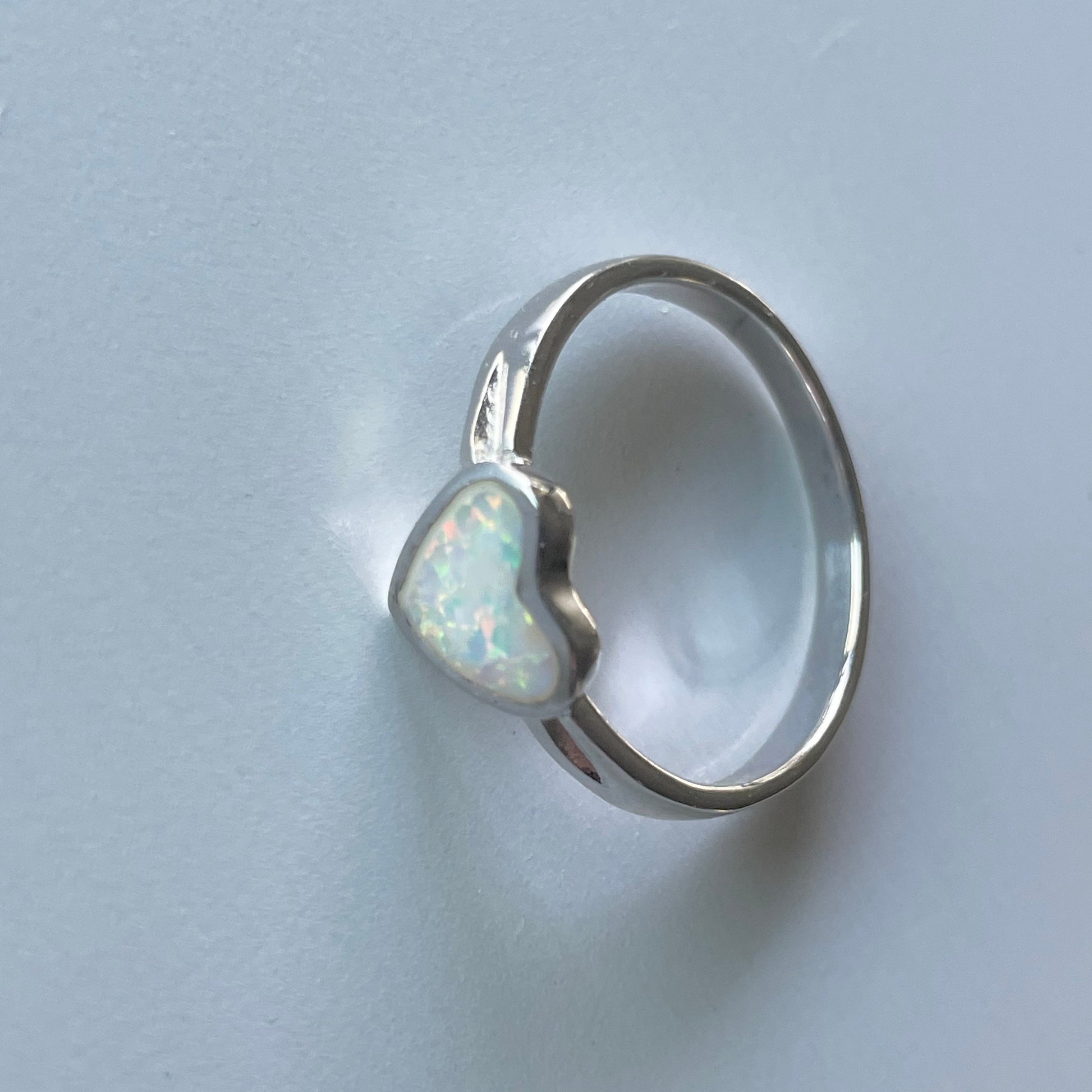 Sterling Silver White Opal Heart Ring: Promise Love Ring