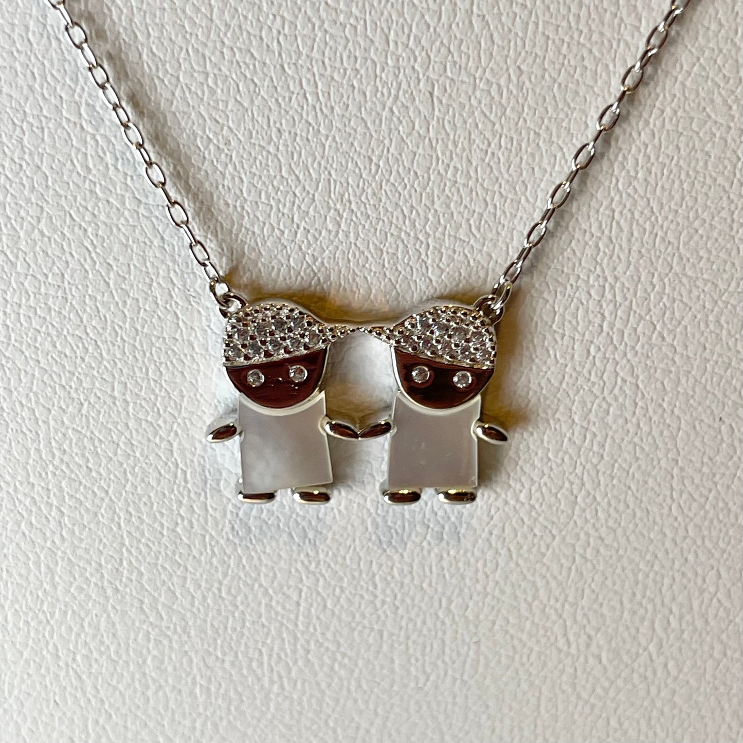 CZ Sterling Silver Grandkids Pendant Necklace: Mother of Pearl