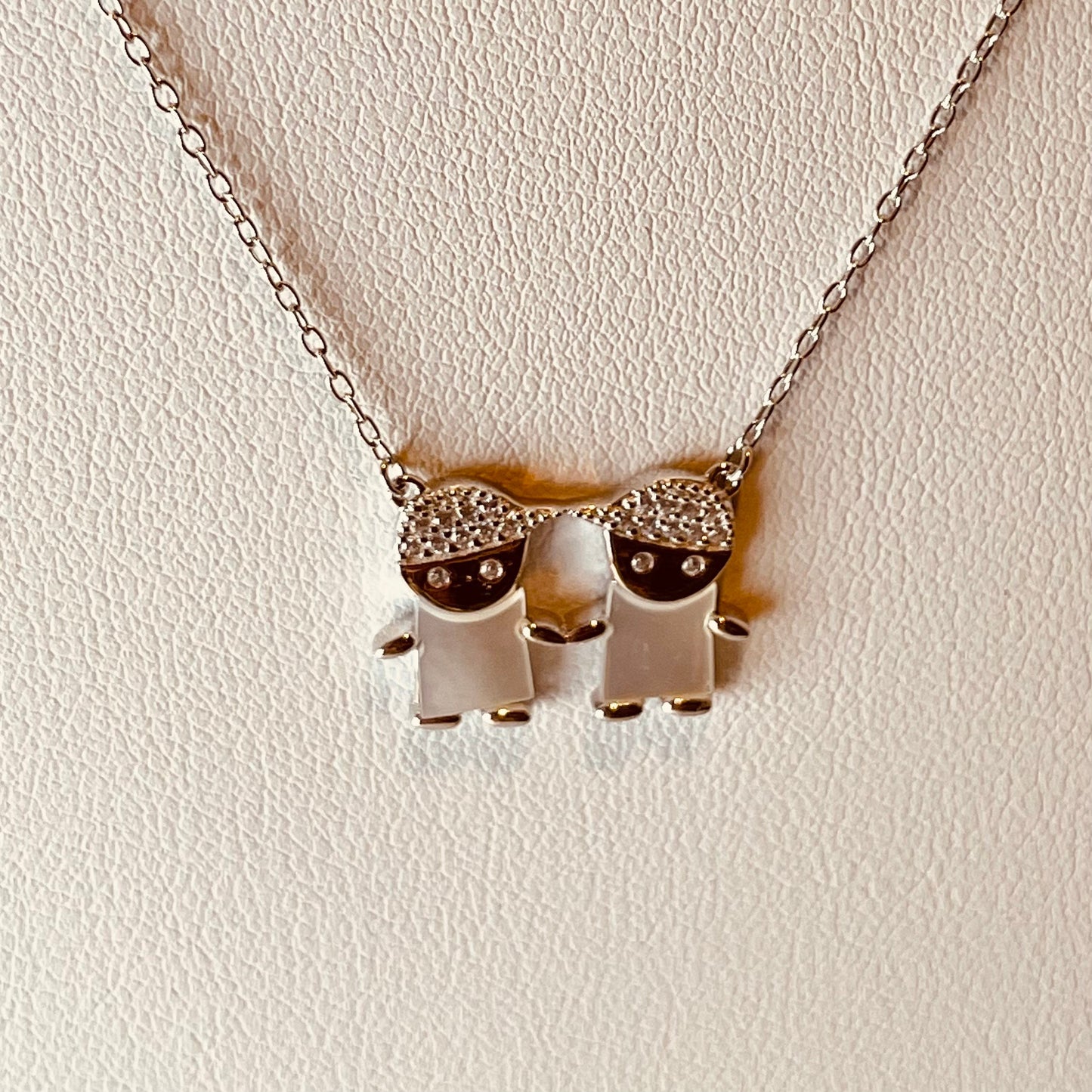 CZ Sterling Silver Grandkids Pendant Necklace: Mother of Pearl