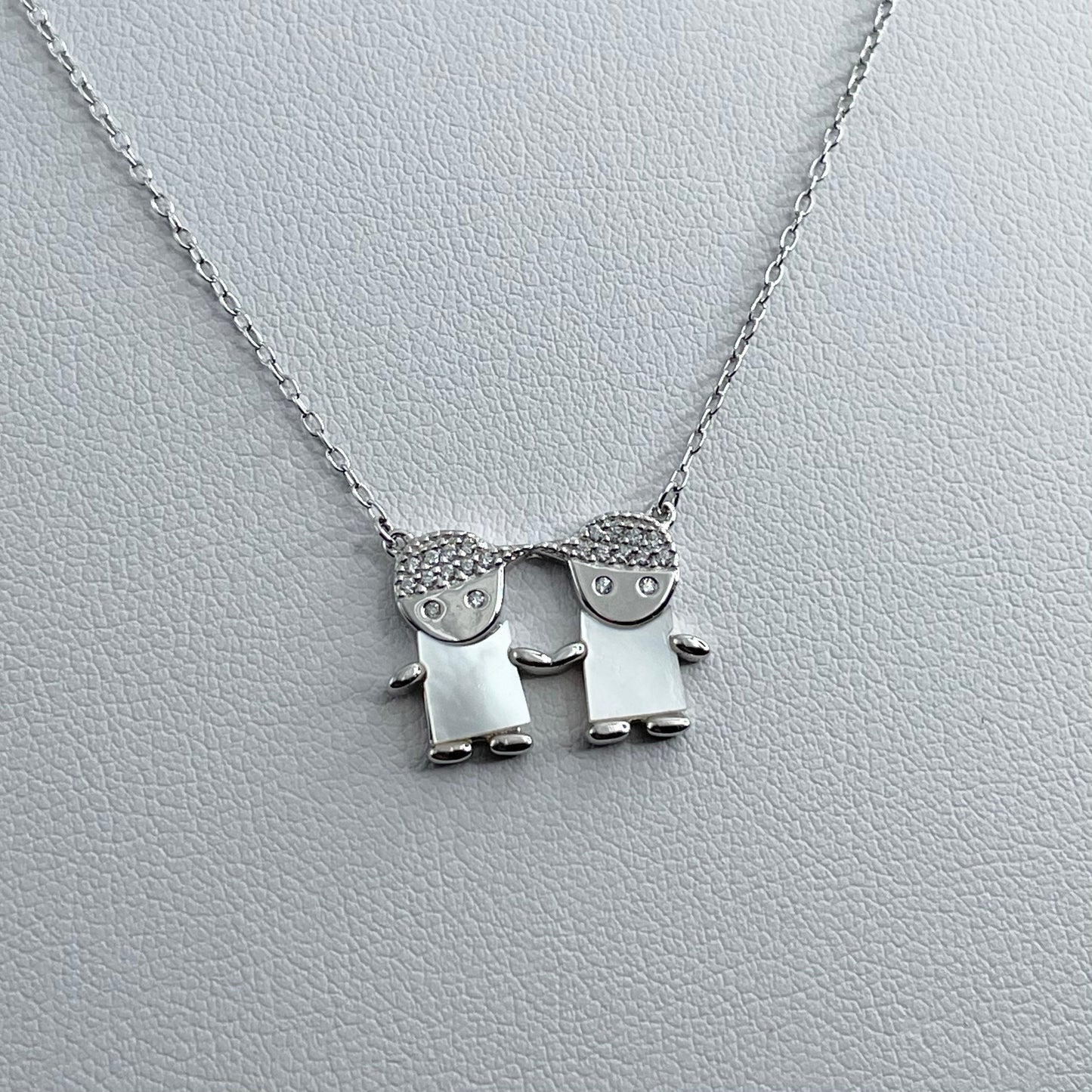 CZ Sterling Silver Grandkids Pendant Necklace: Mother of Pearl