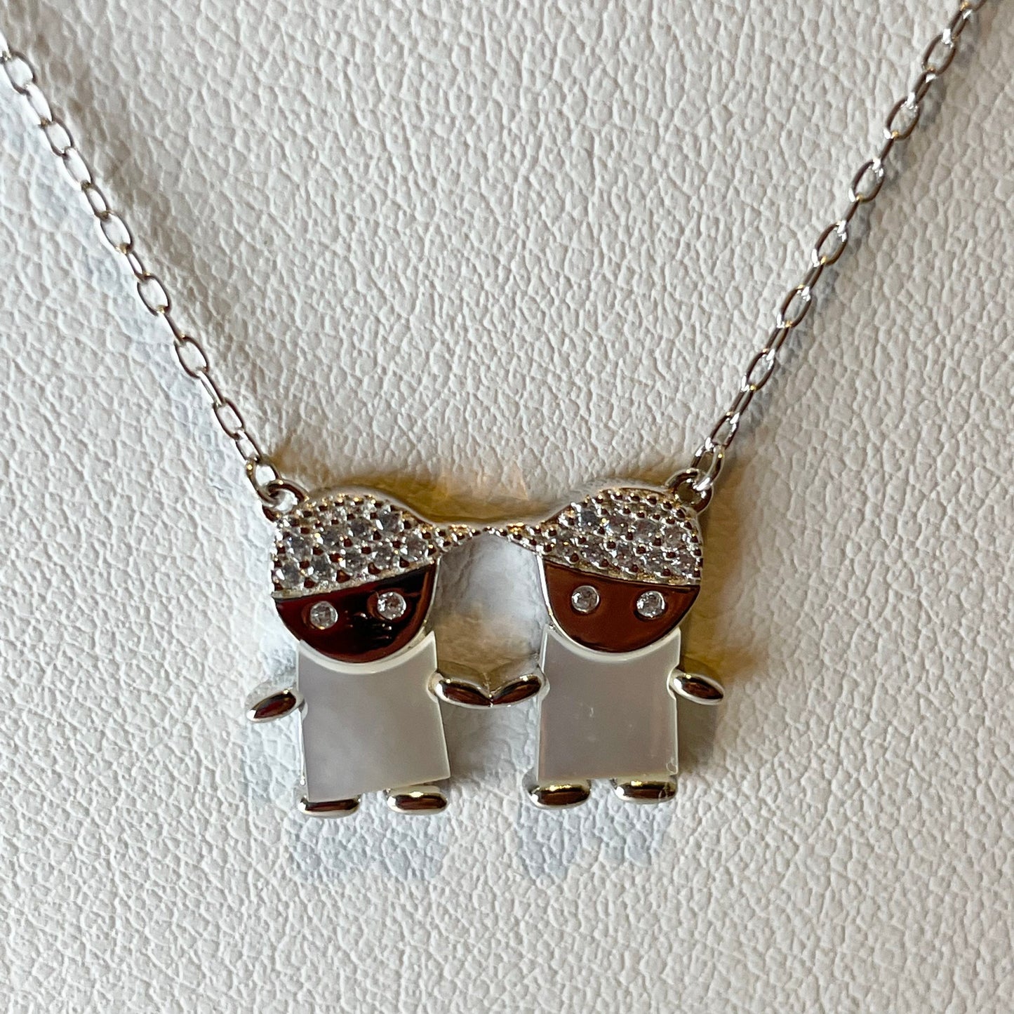 CZ Sterling Silver Grandkids Pendant Necklace: Mother of Pearl