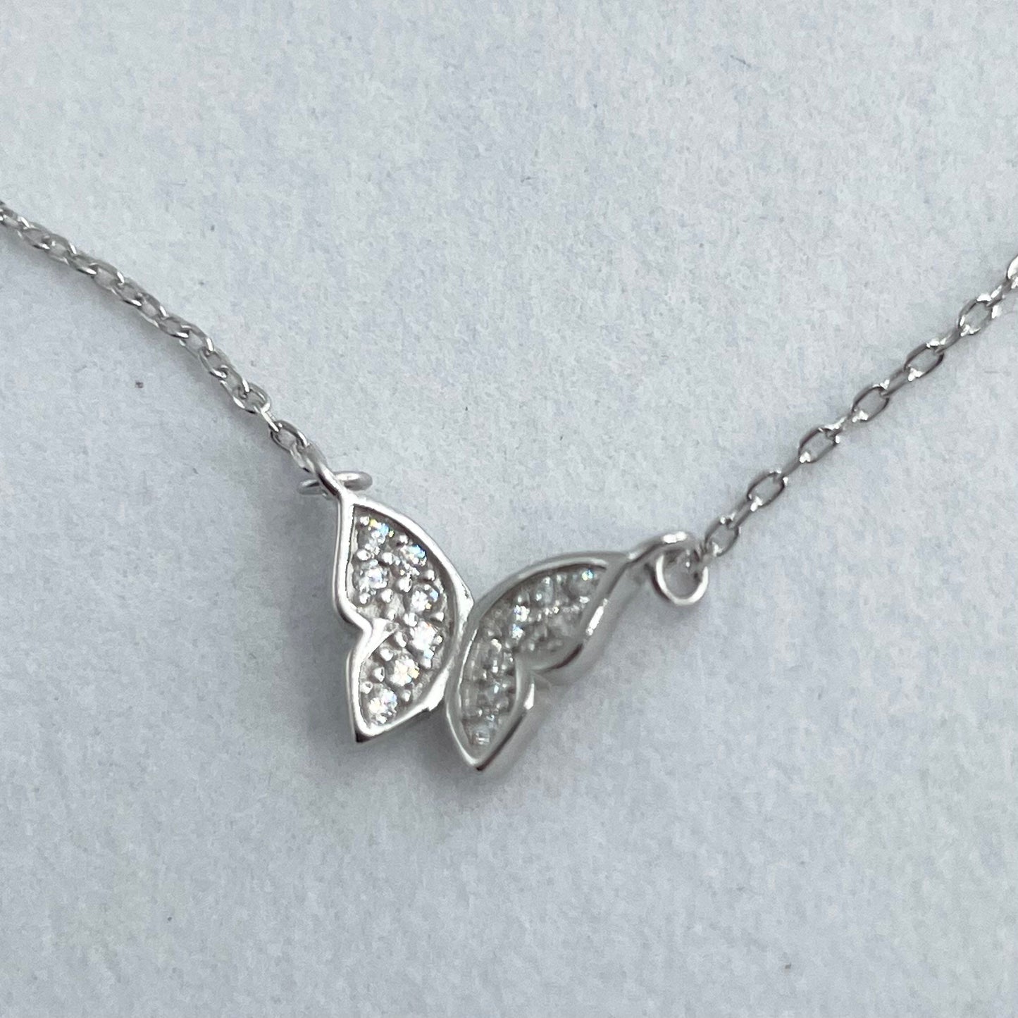 Sterling Silver Butterfly Necklace: CZ Accent, Oxidized Finish